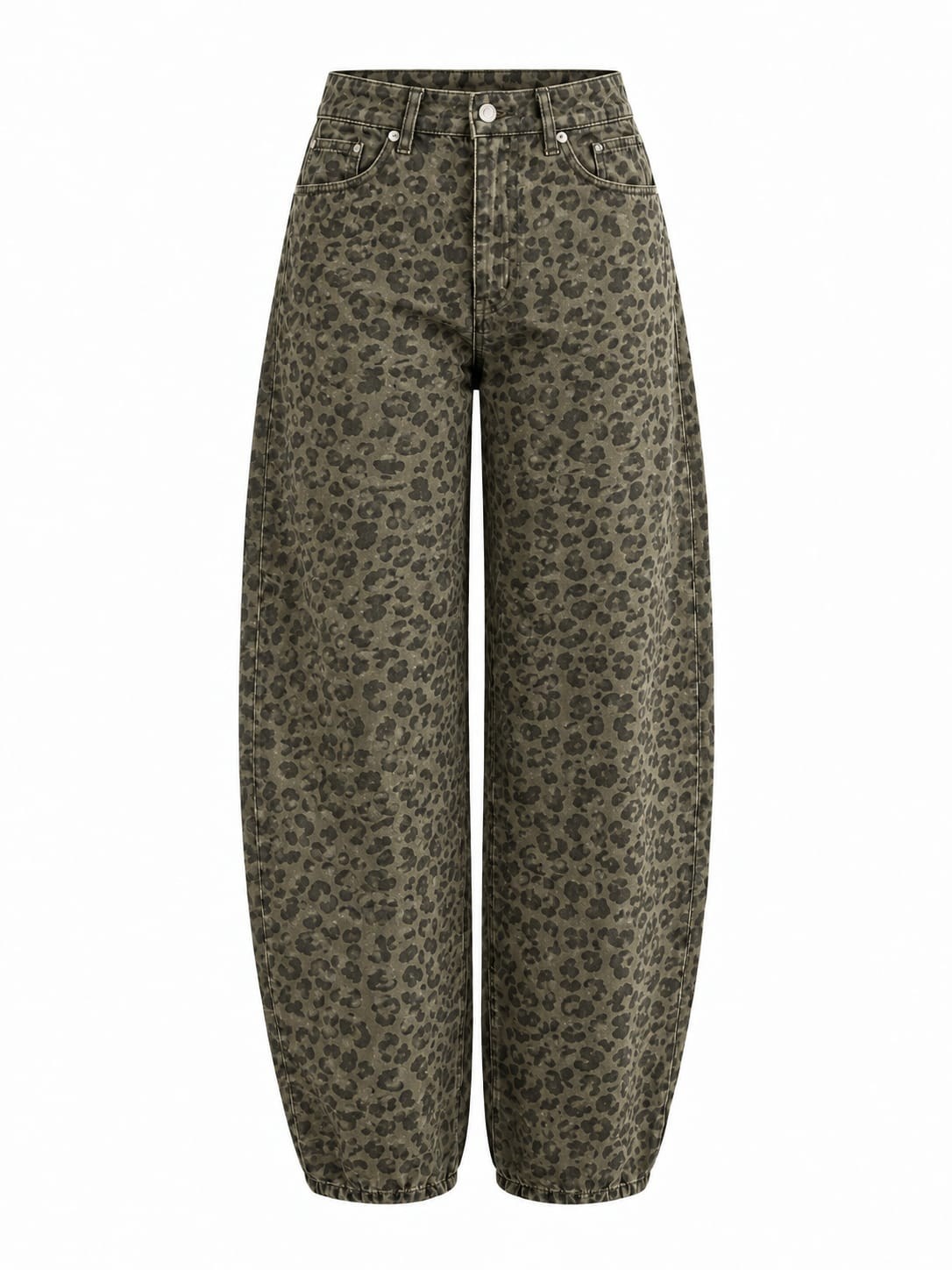 Levona Yeşil Leopar Desen  Barrel Jean