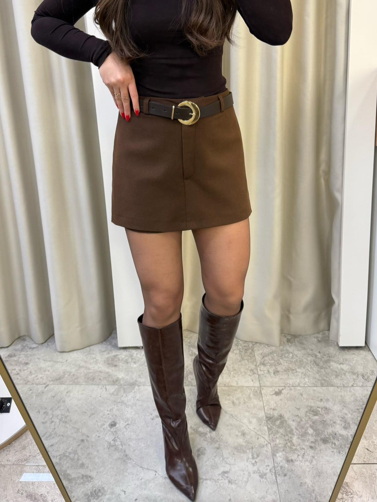 Lima Kahve Kemerli Şortetek