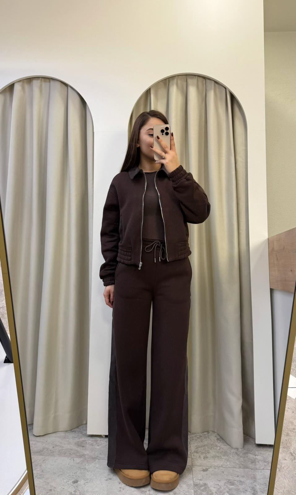 Liora Kahve Kadife Detaylı Takım