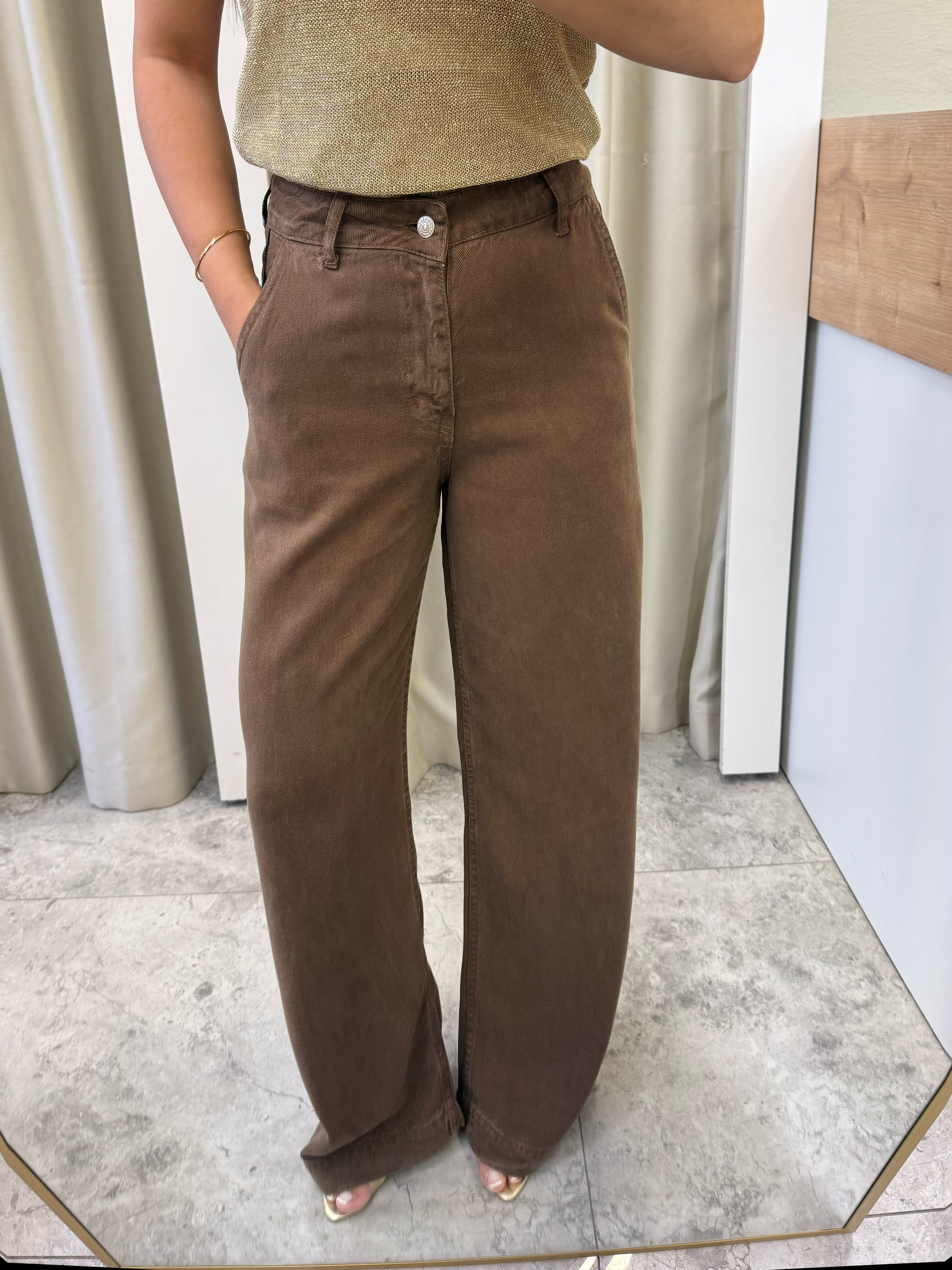 Lucca Kahve Wide Leg Tensel Denim Pantolon