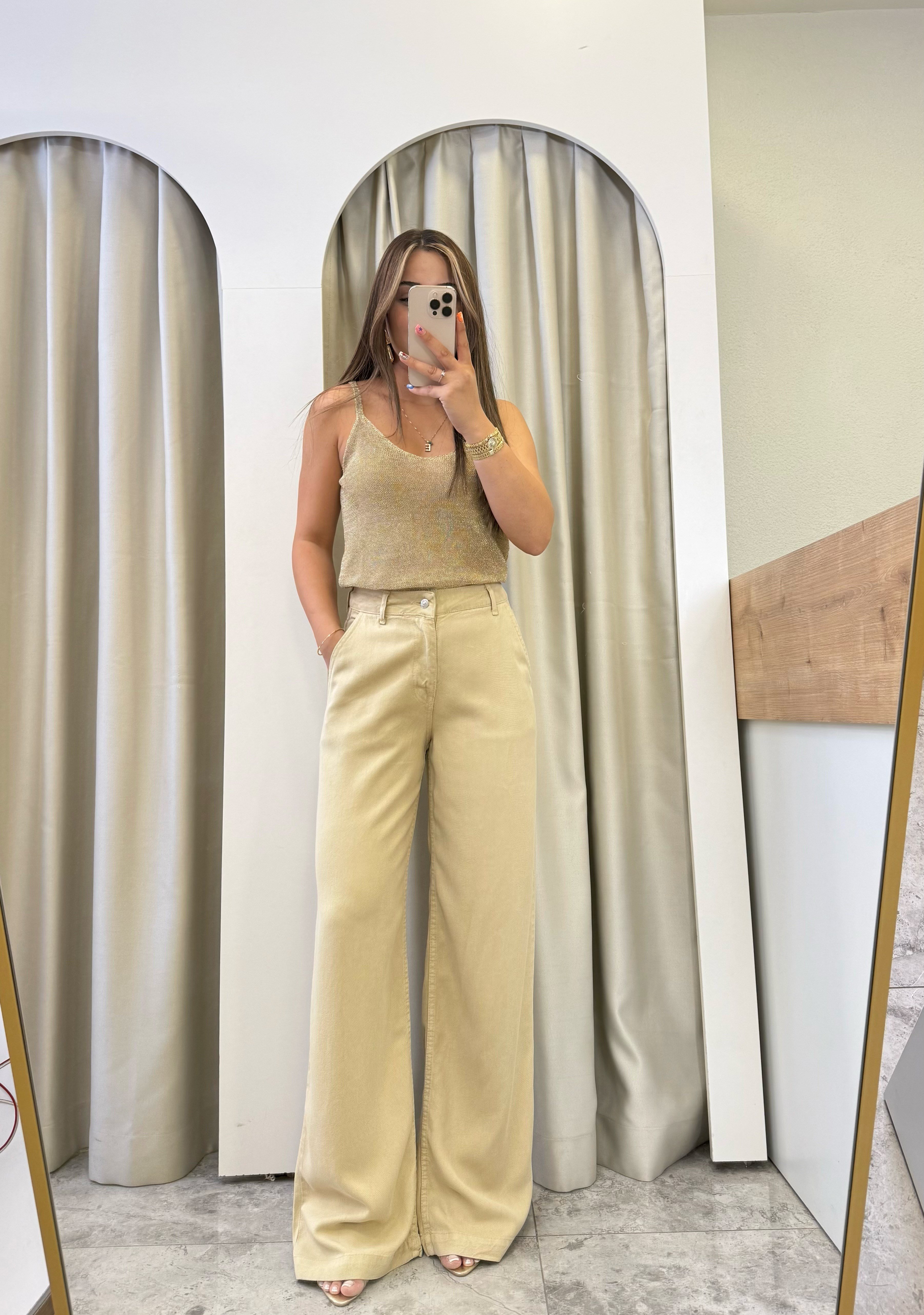 Lucca Taş Wide Leg Tensel Denim Pantolon