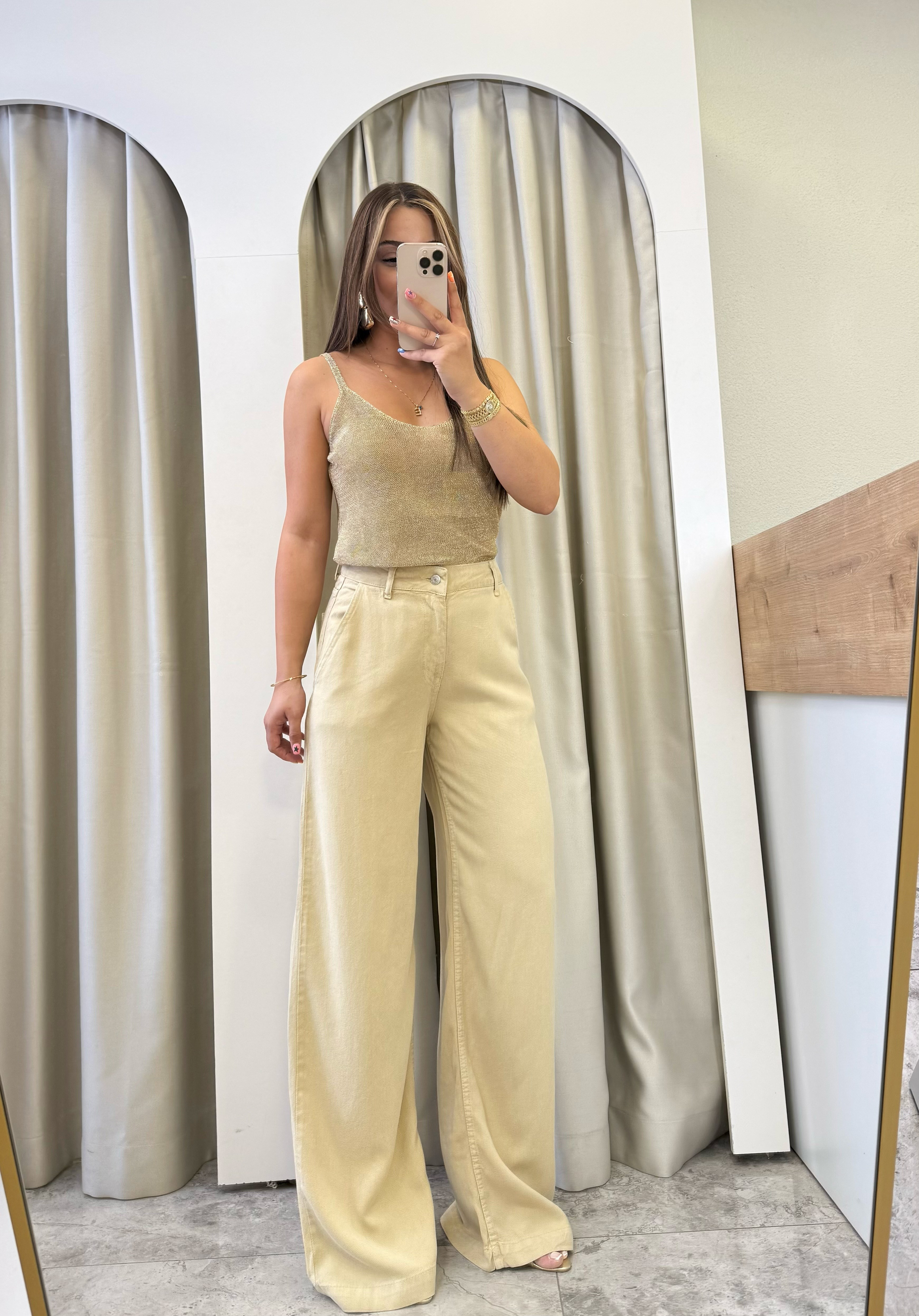 Lucca Taş Wide Leg Tensel Denim Pantolon