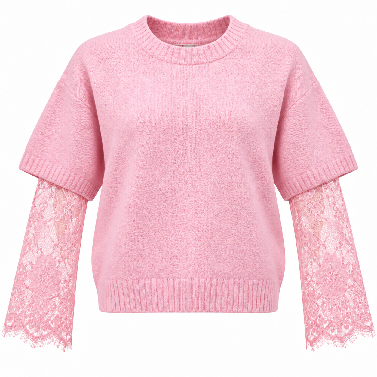 Luna Pembe Dantel Kol Detay Triko