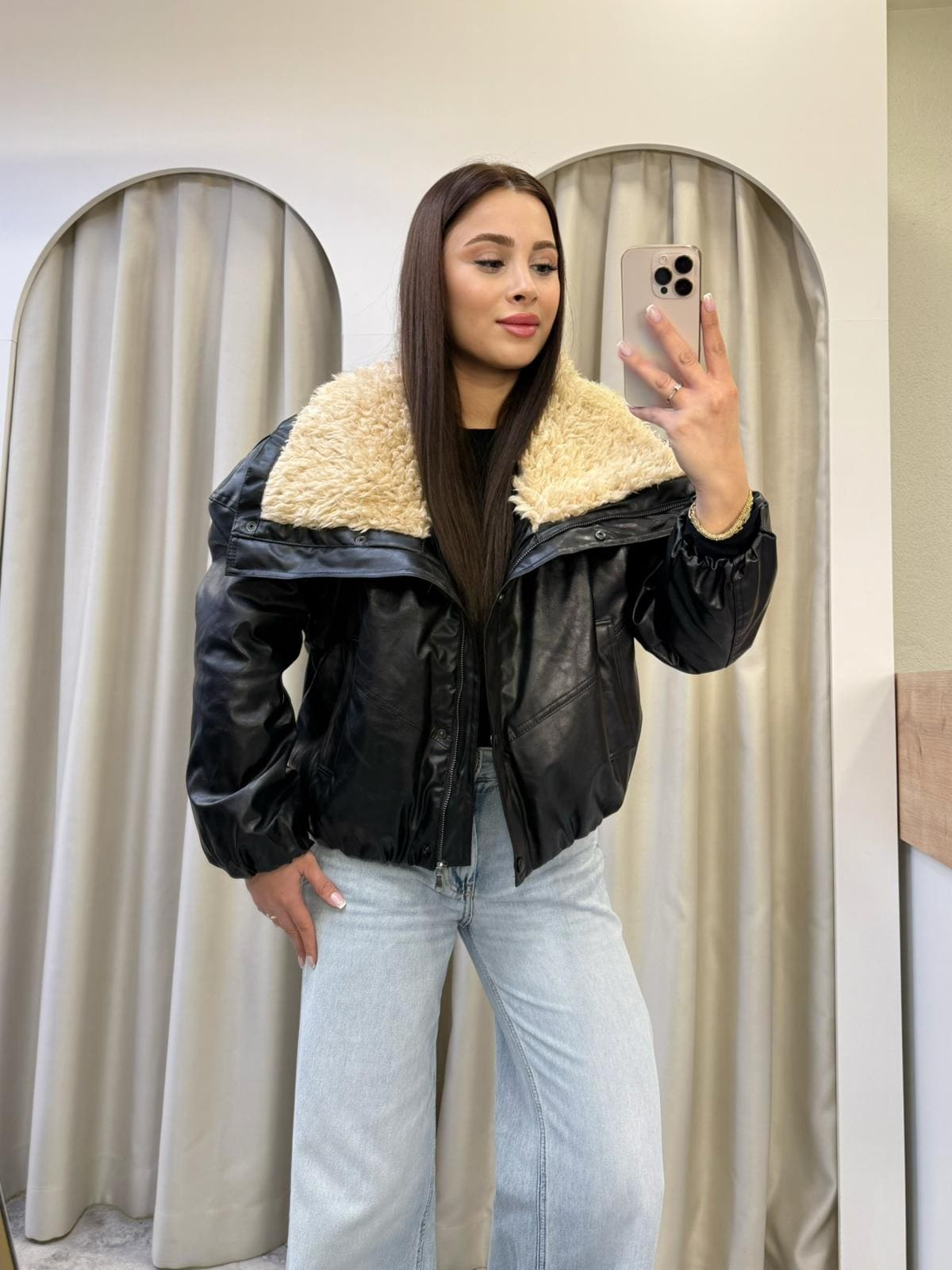 Maris Kürk Yaka Deri Şişme Mont