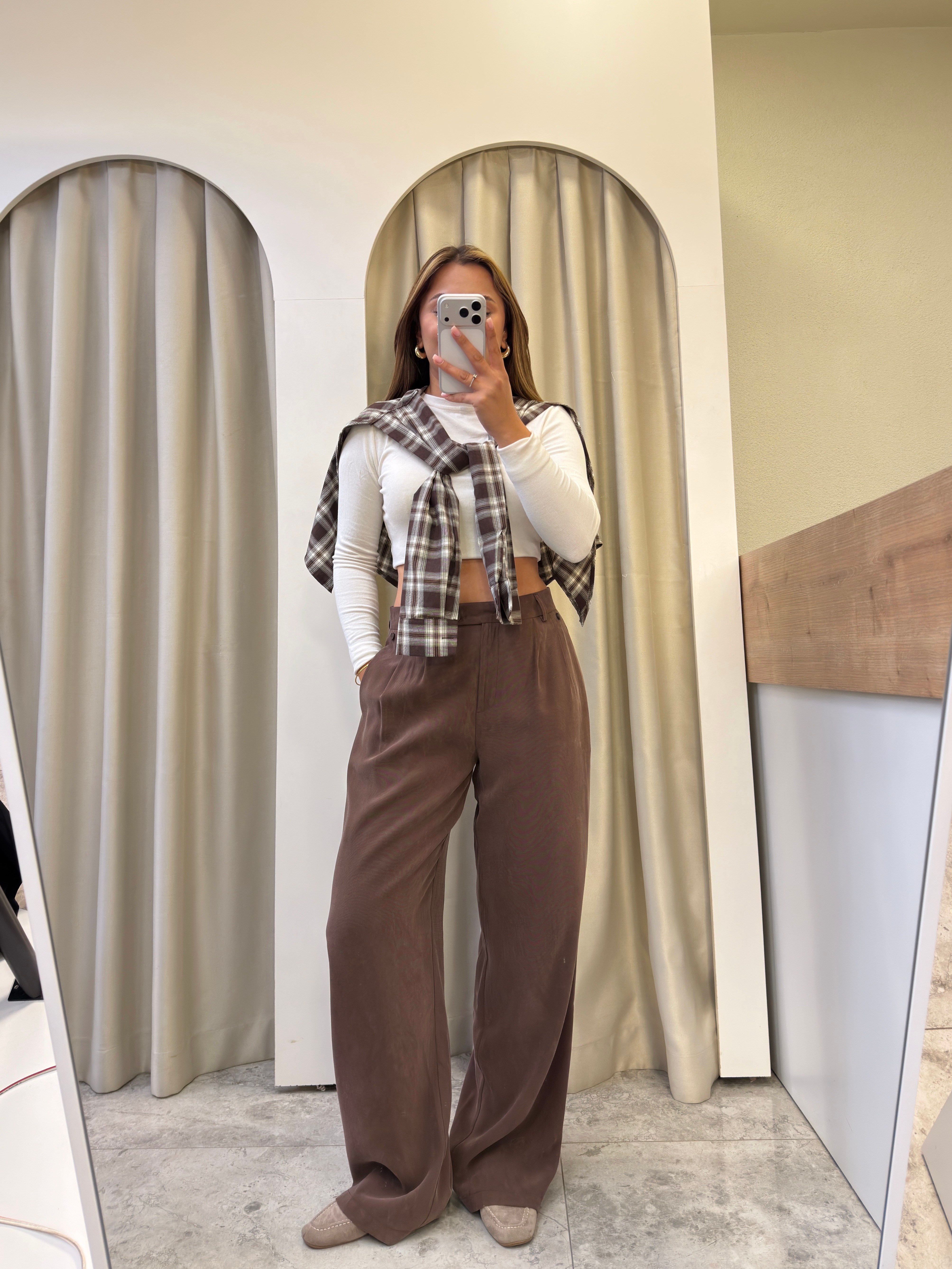 Marlow Kahve Parça Gömlek Detaylı Palazzo