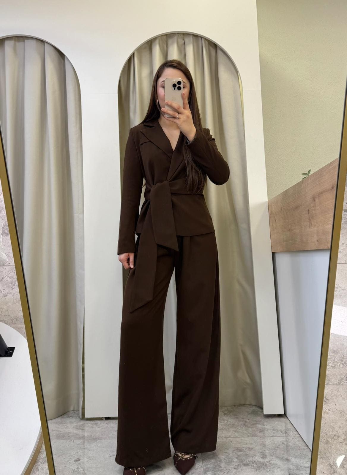 Melina Kahve Bağlamalı Blazer Takım