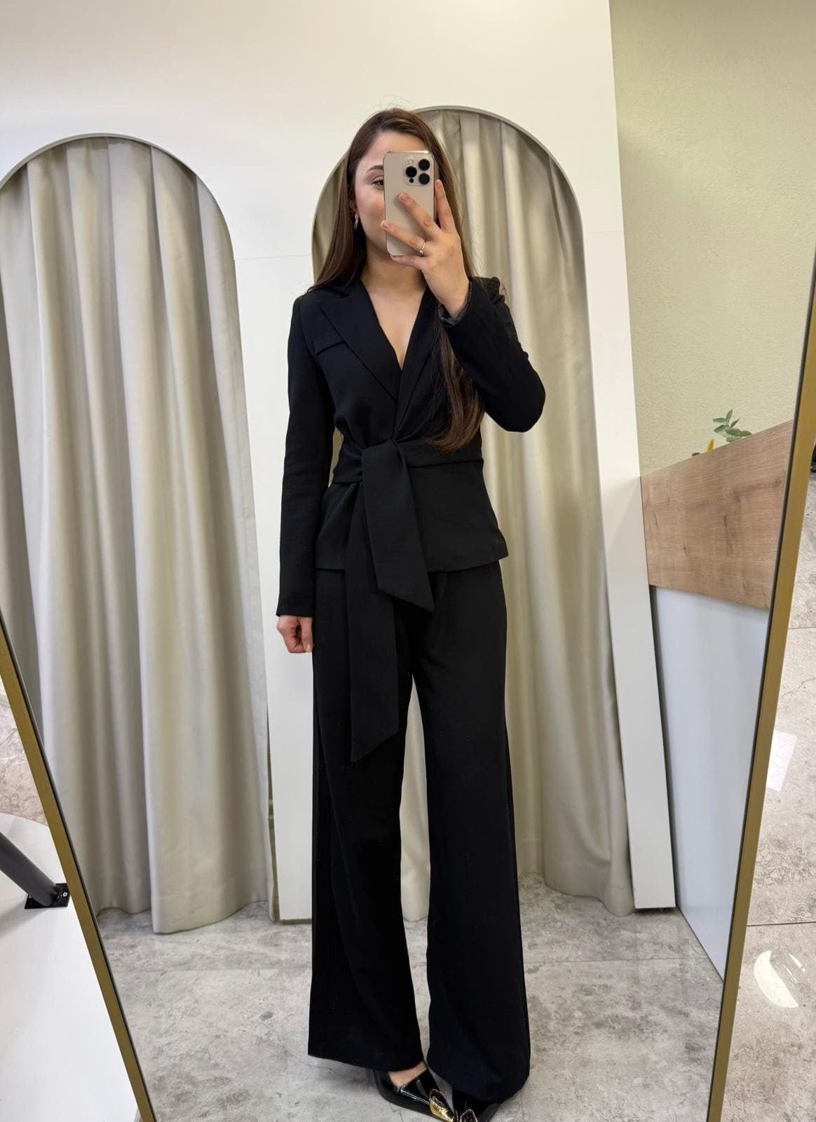 Melina Siyah Bağlamalı Blazer Takım