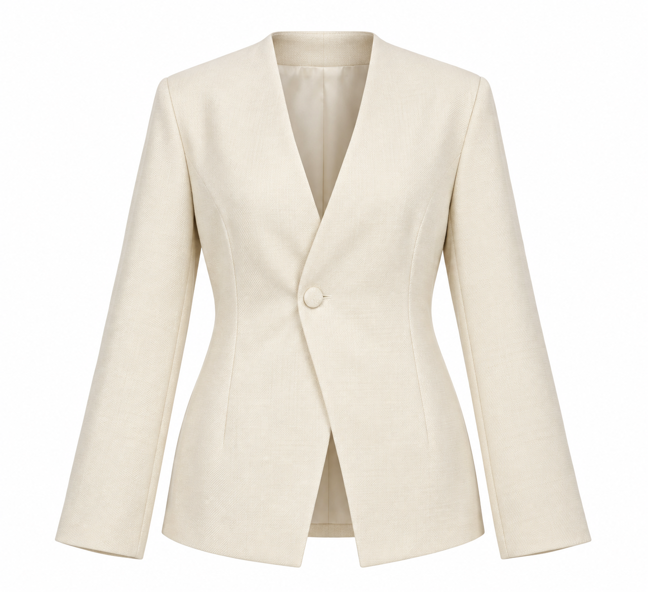Meysi Belden Oturtmalı Vatkalı Blazer Krem