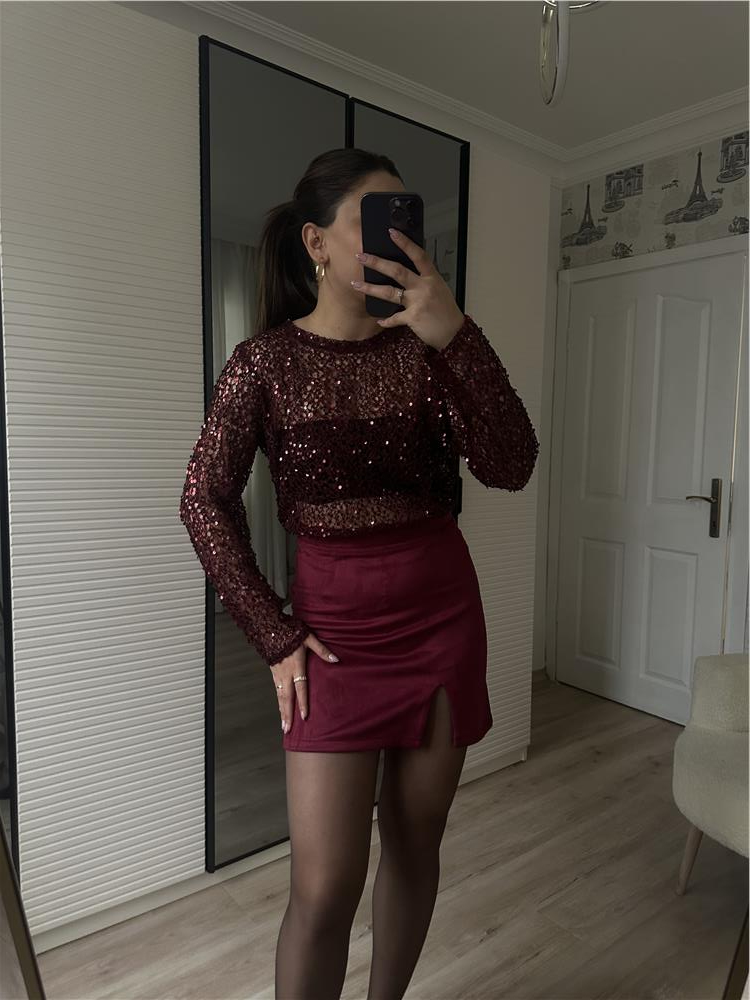Mini Süet Etek -BORDO