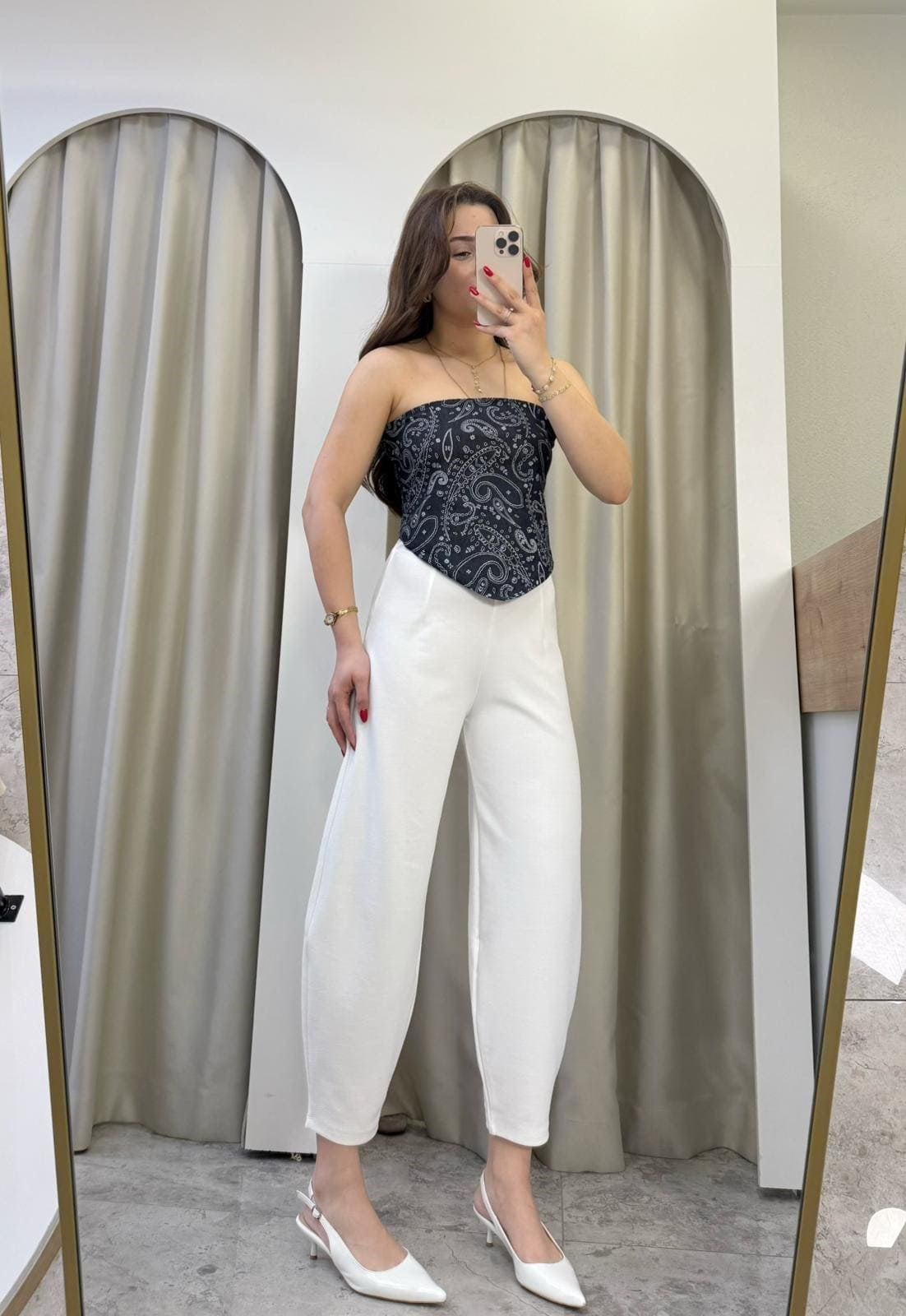 Mirana Şal Desen Denim Bluz