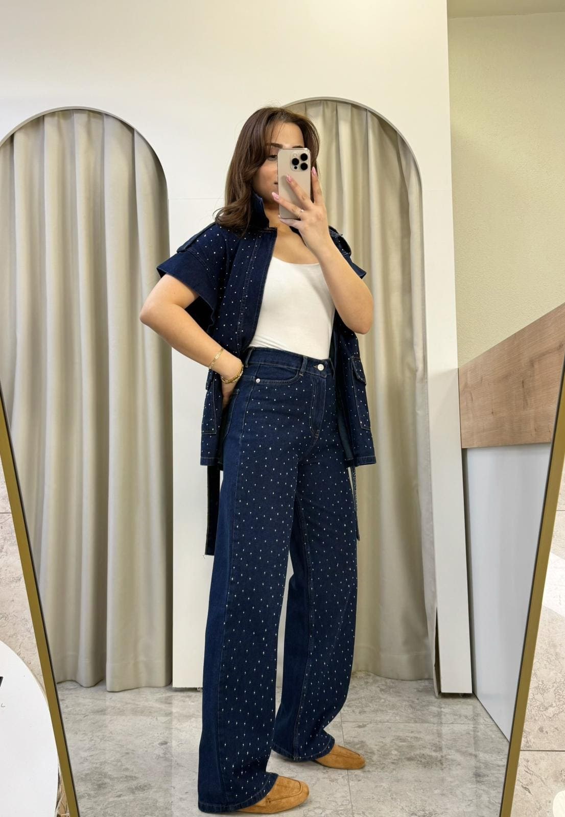 Moise Taşlı Denim Kuşaklı Takım