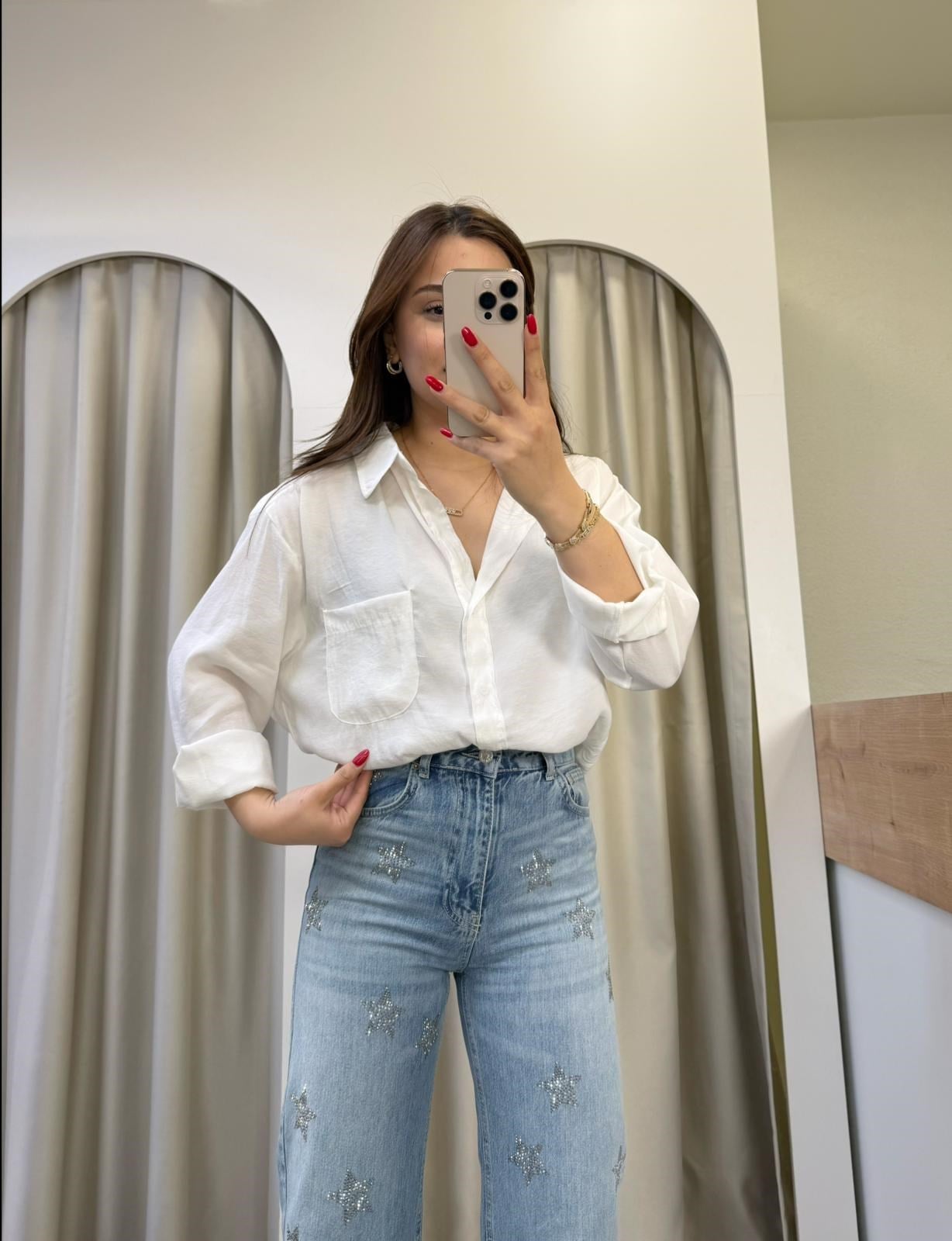 Muse Beyaz Tensel Oversize Gömlek