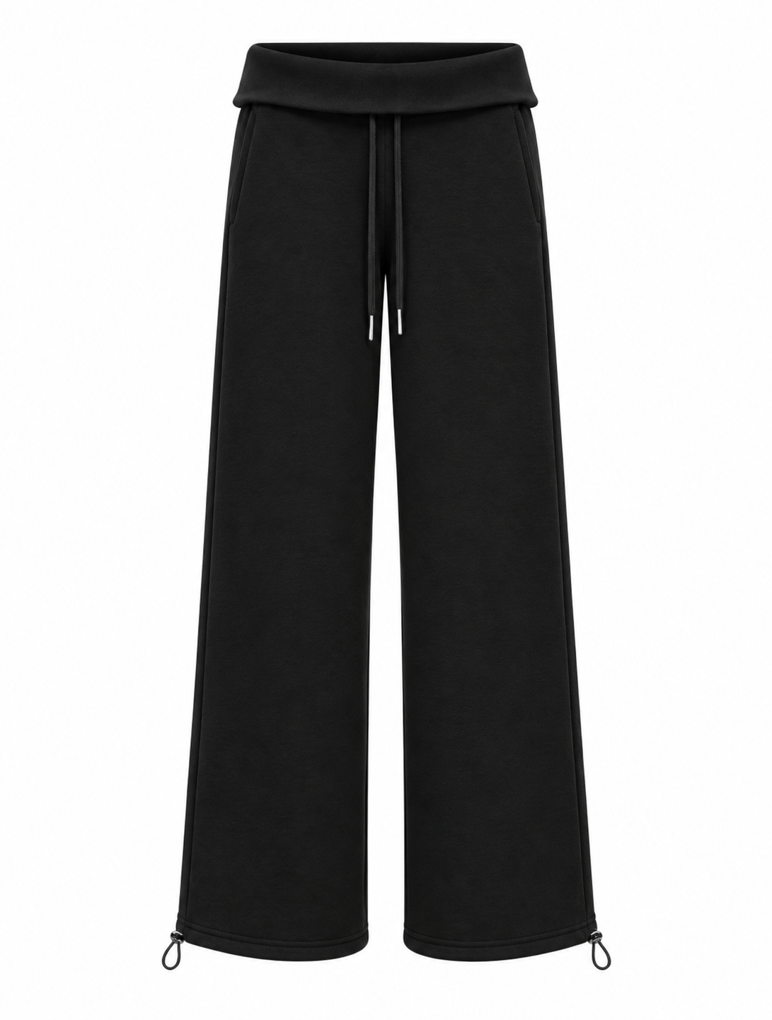 Ola Siyah Bel Katlamalı Ayarlanabilir Paça Eşofman Altı