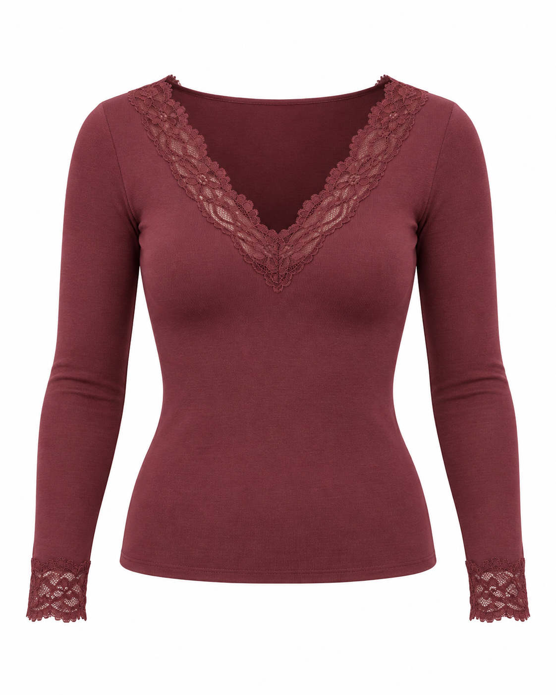 Orj Marka Dantelli Kaşmir Bluz Bordo