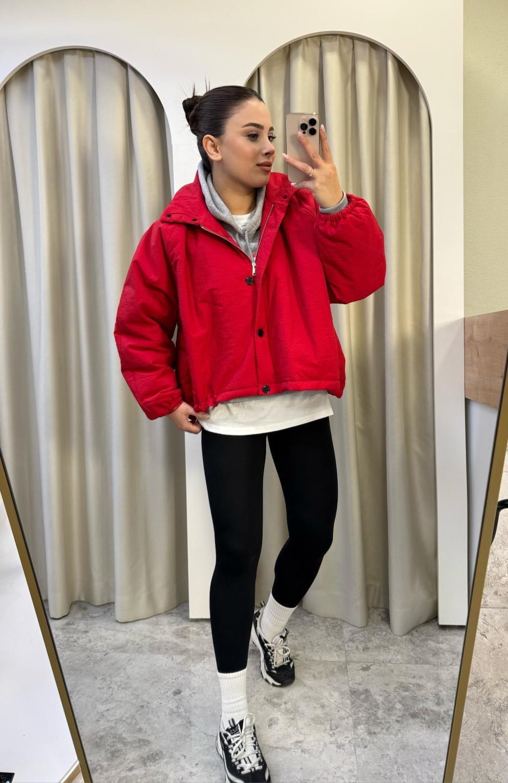 Oslo Kırmızı Oversize Şişme Mont