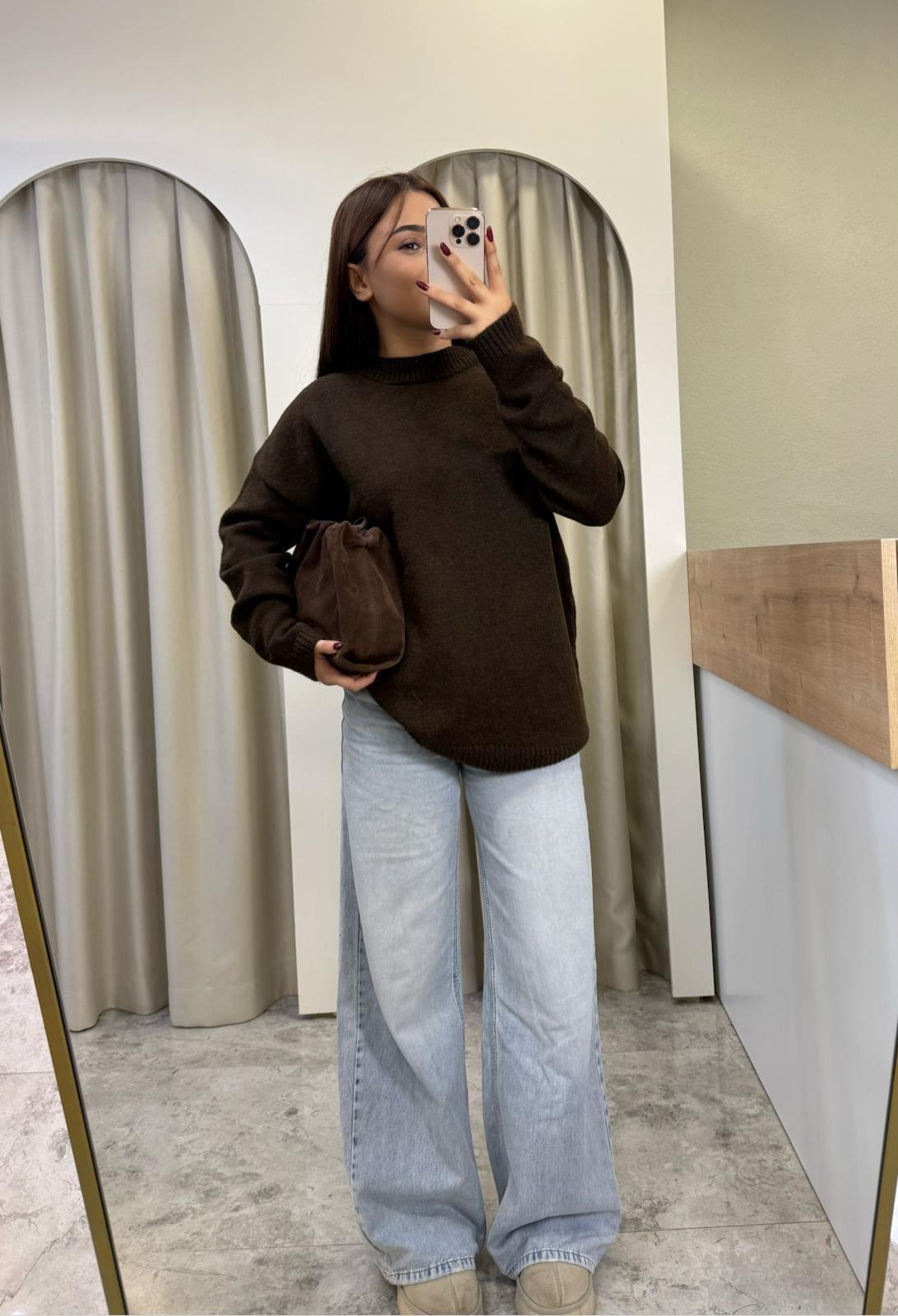 Oversize Pinterest Kazak-Acı Kahve