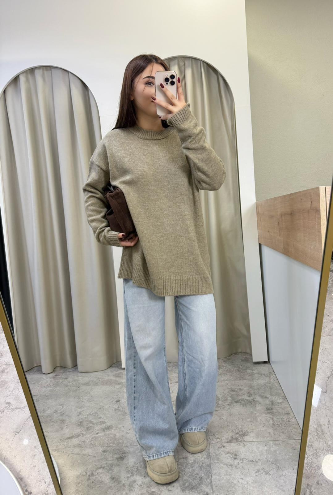 Oversize Pinterest Kazak-Sütlü Kahve
