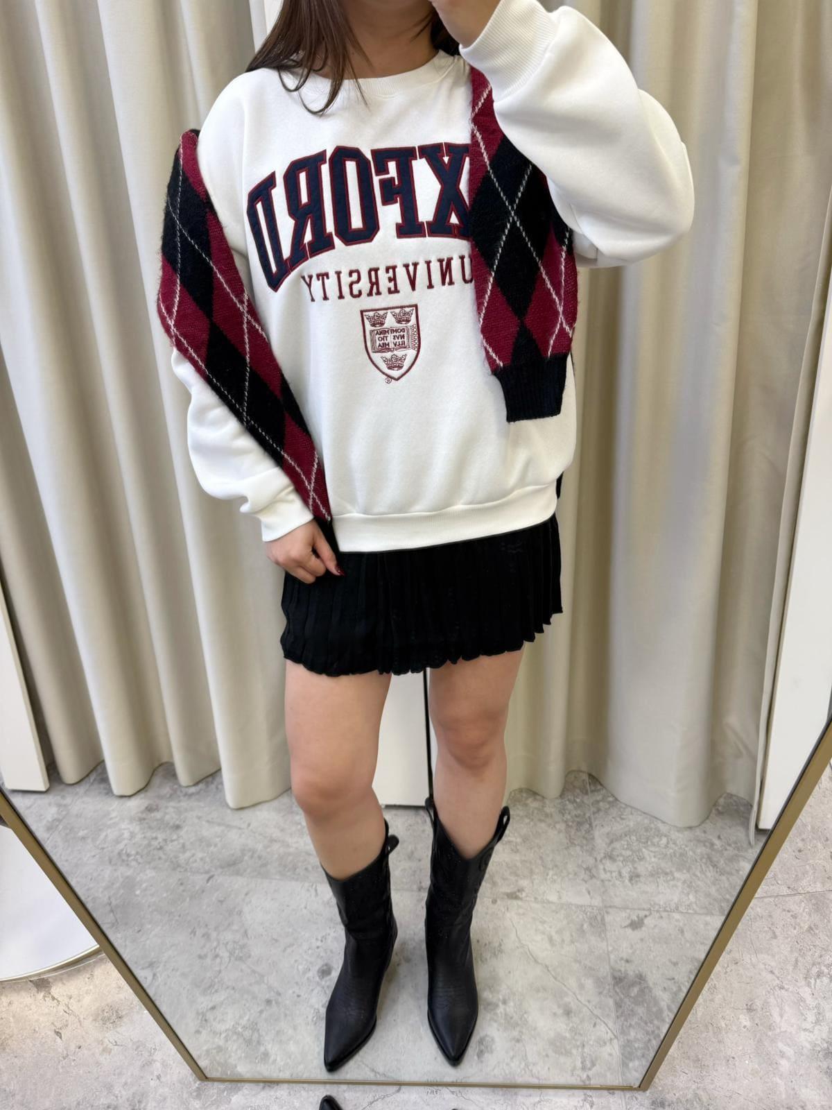 Oxford Baskılı Sweatshirt-Beyaz