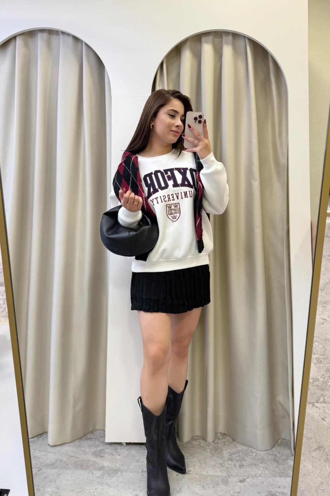 Oxford Baskılı Sweatshirt-Beyaz