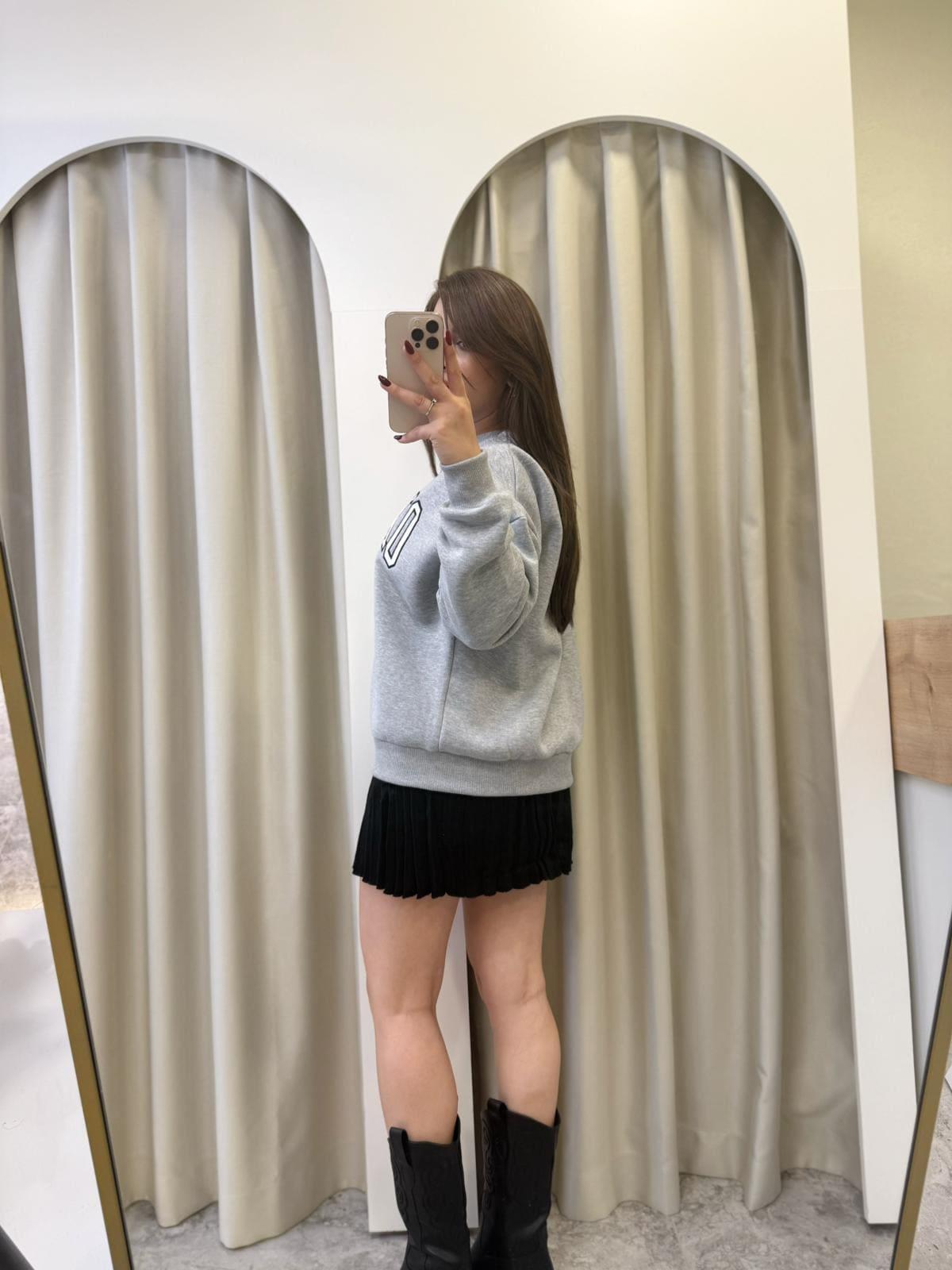 Oxford Baskılı Sweatshirt-Gri