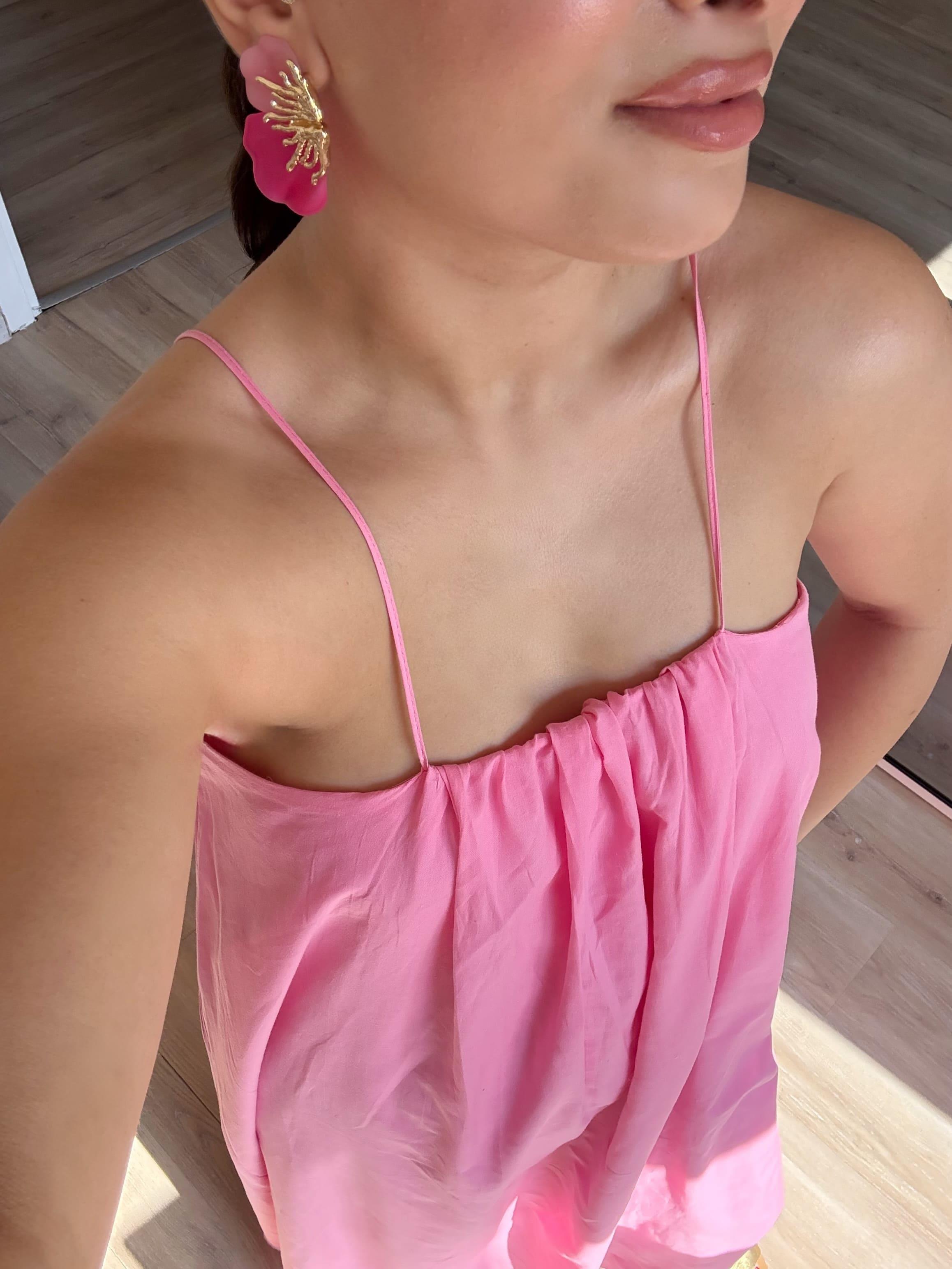 Poplin İp Askılı Elbise-Pembe