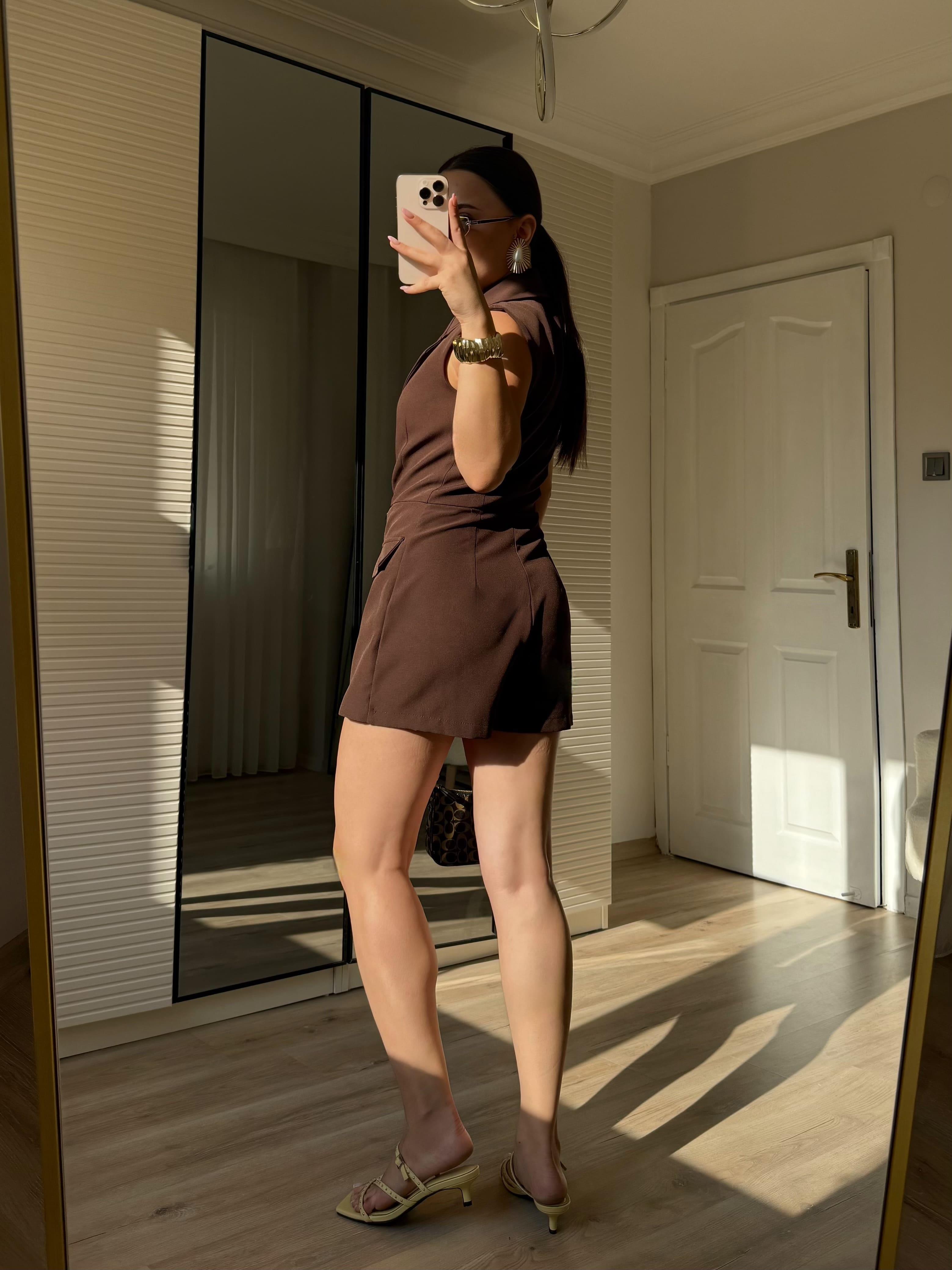 Premium Kahve Şortlu Tulum