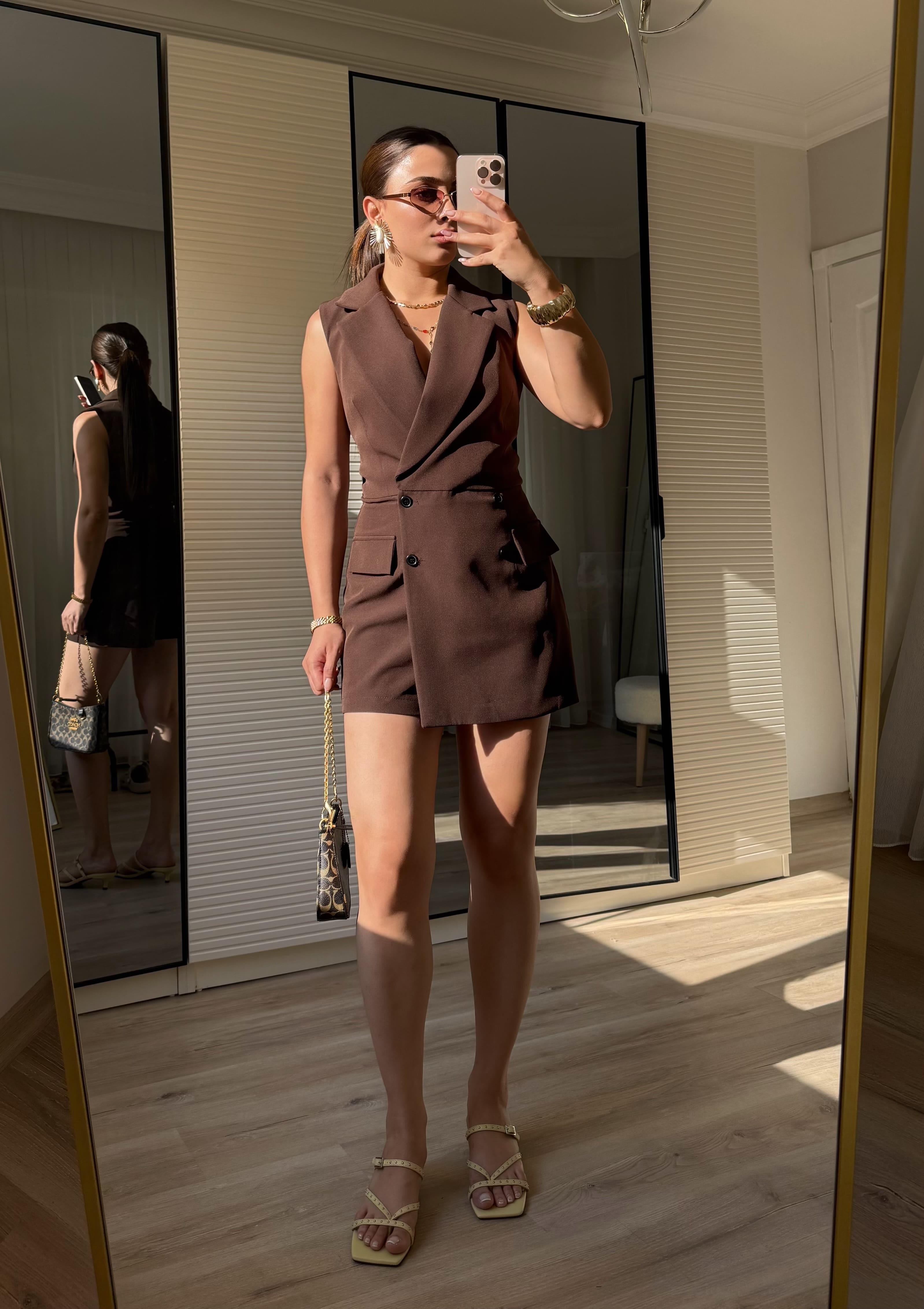 Premium Kahve Şortlu Tulum