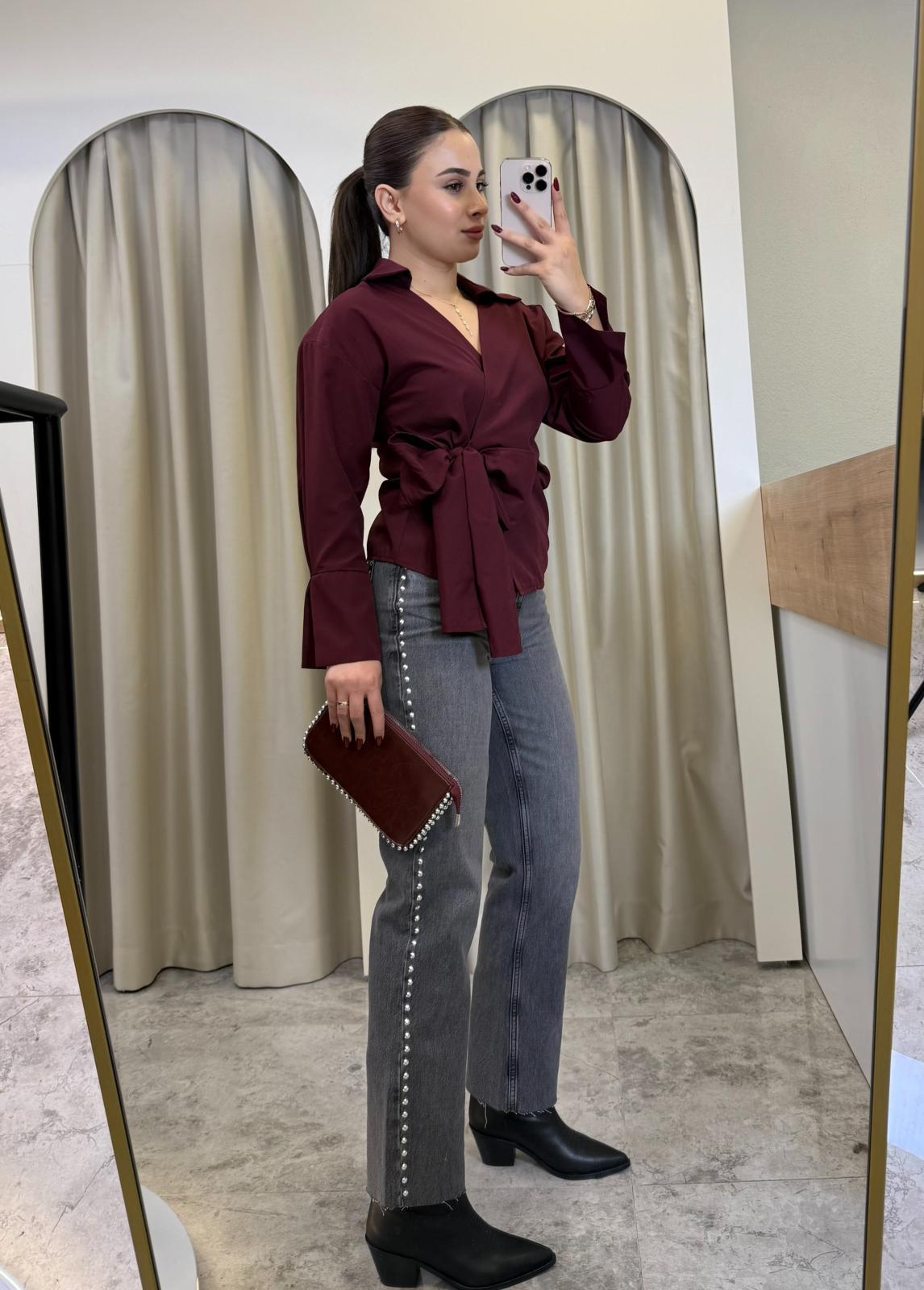 Quzu Bağlamalı Gömlek-Bordo