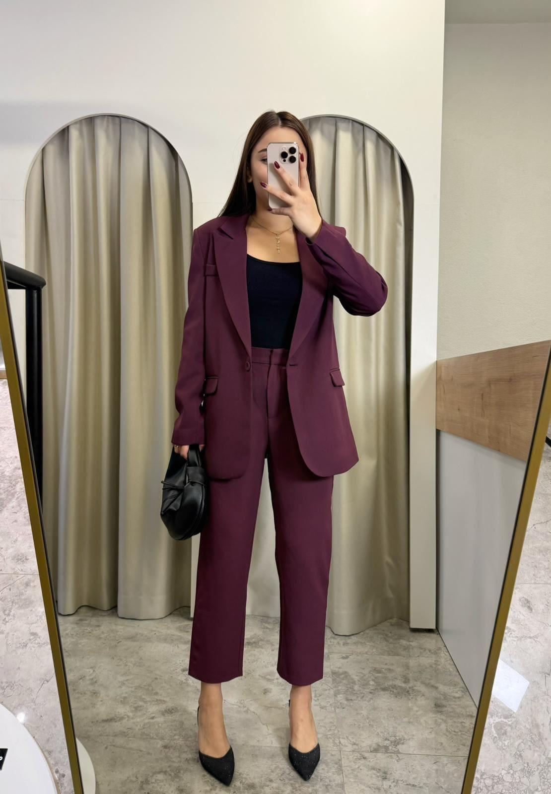 Quzu Boy Fit Blazer Takım-MÜRDÜM