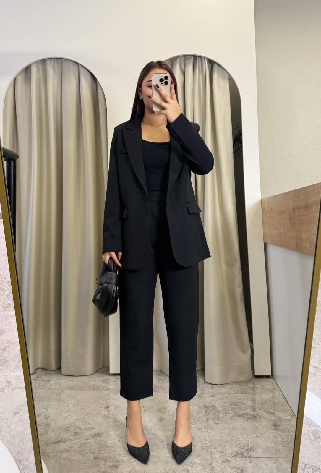 Quzu Boy Fit Blazer Takım-SİYAH