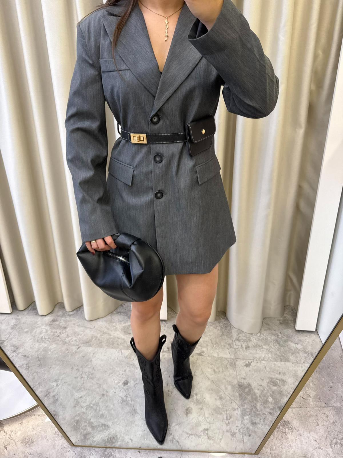 Quzu Kemerli Premium Blazer Elbise