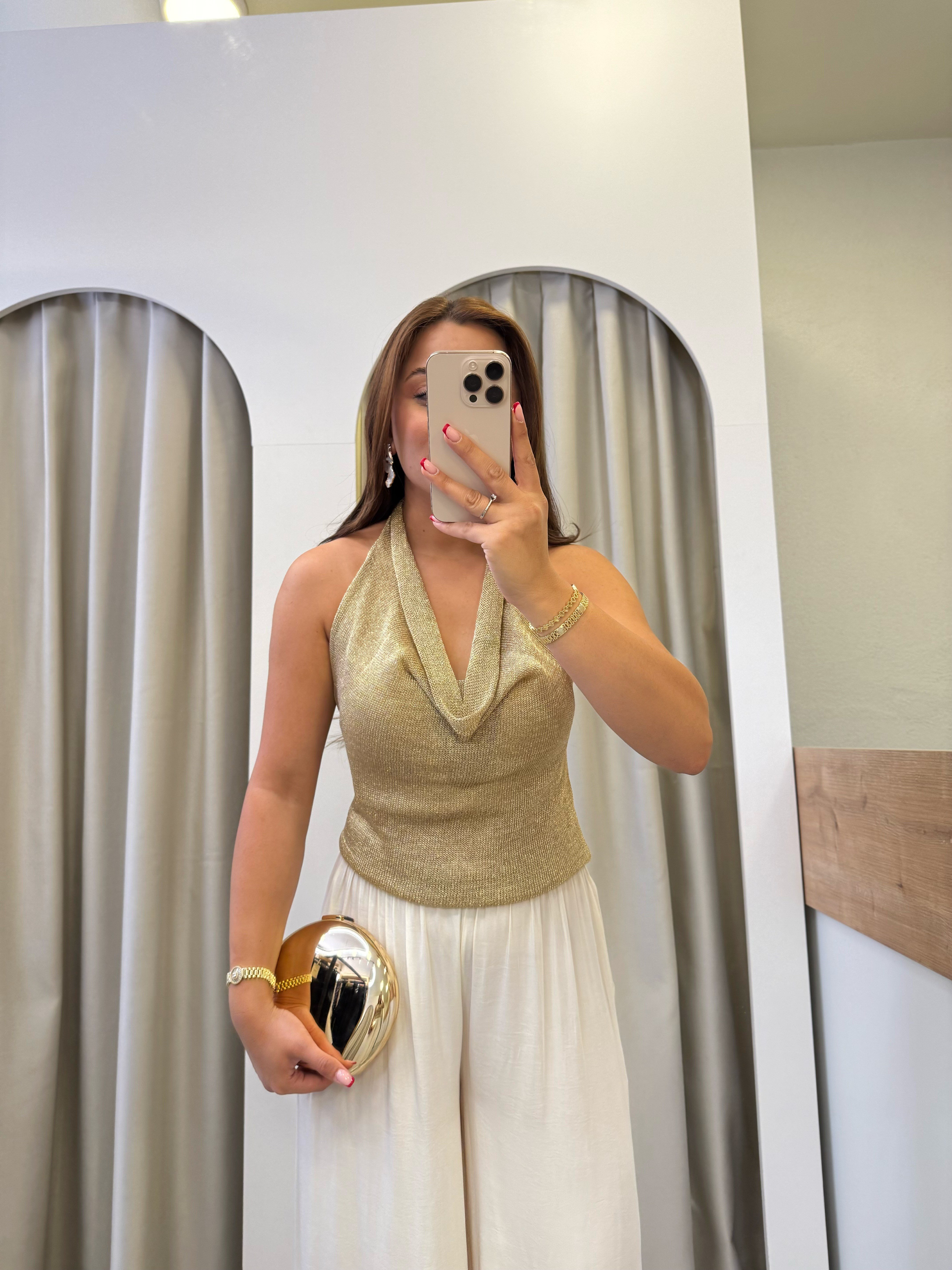 Ravi Gold Işıltılı Degaje Yaka Triko