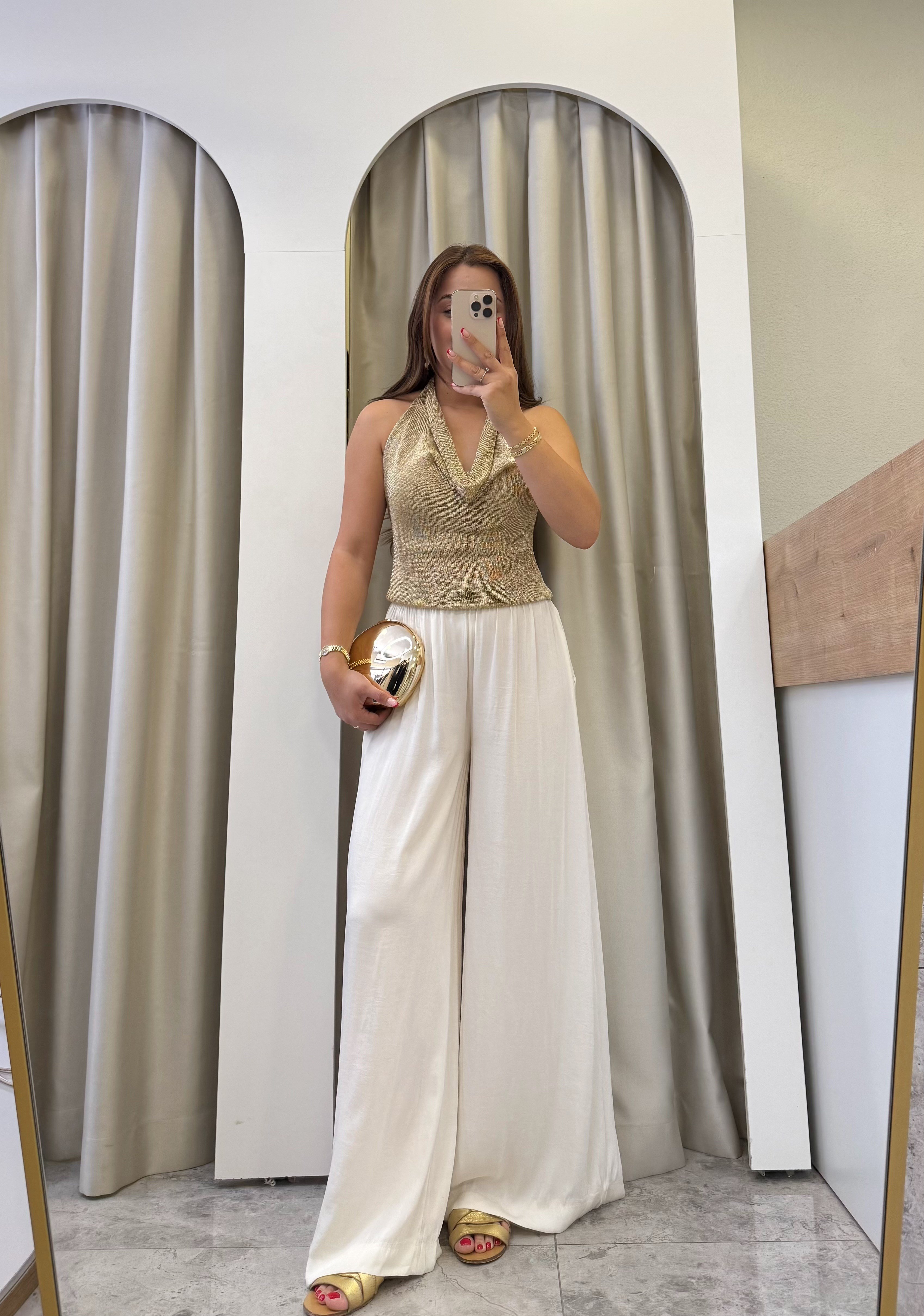 Ravi Gold Işıltılı Degaje Yaka Triko