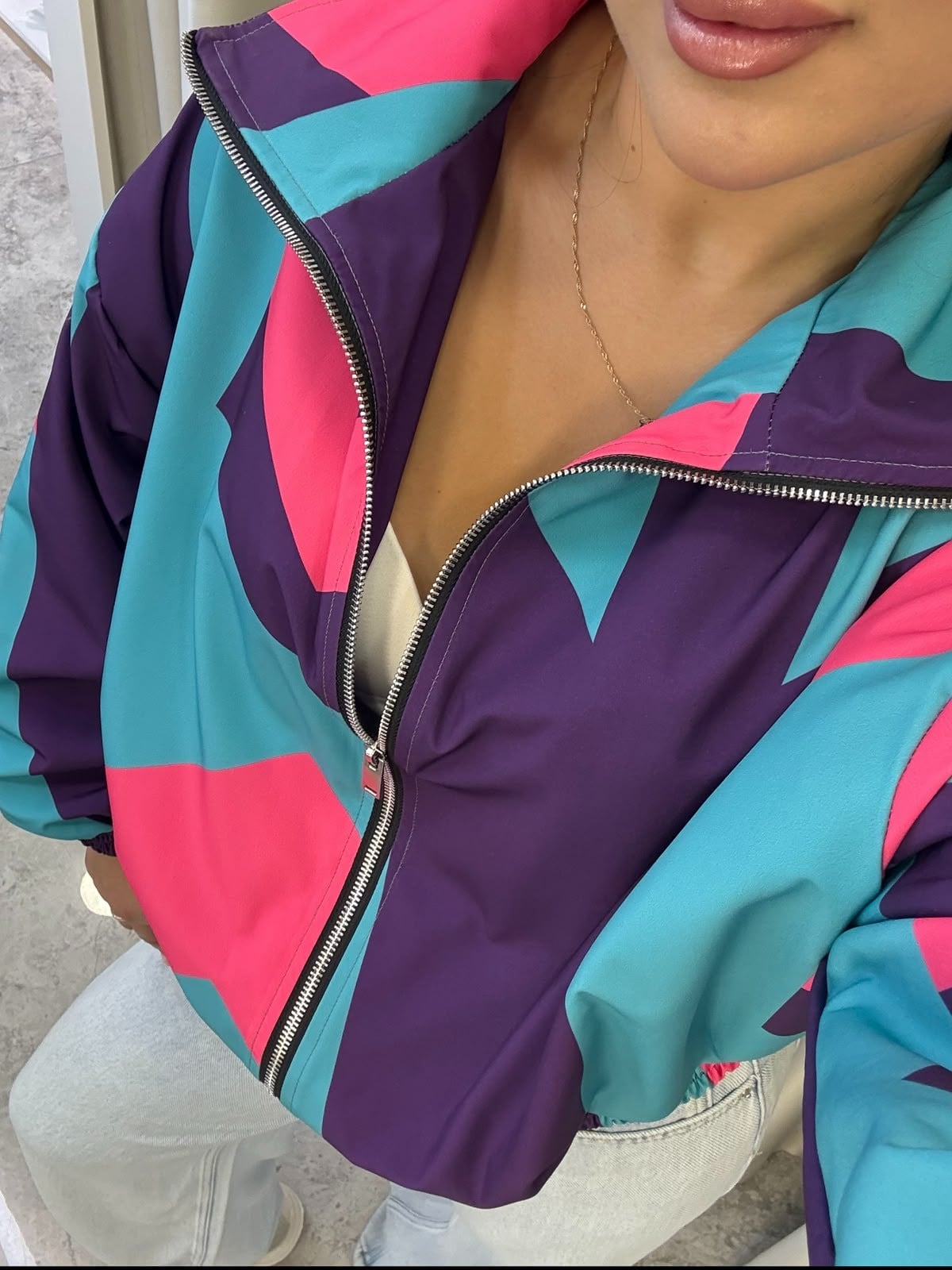Retro Çok Renkli 80'ler Astarlı Ceket