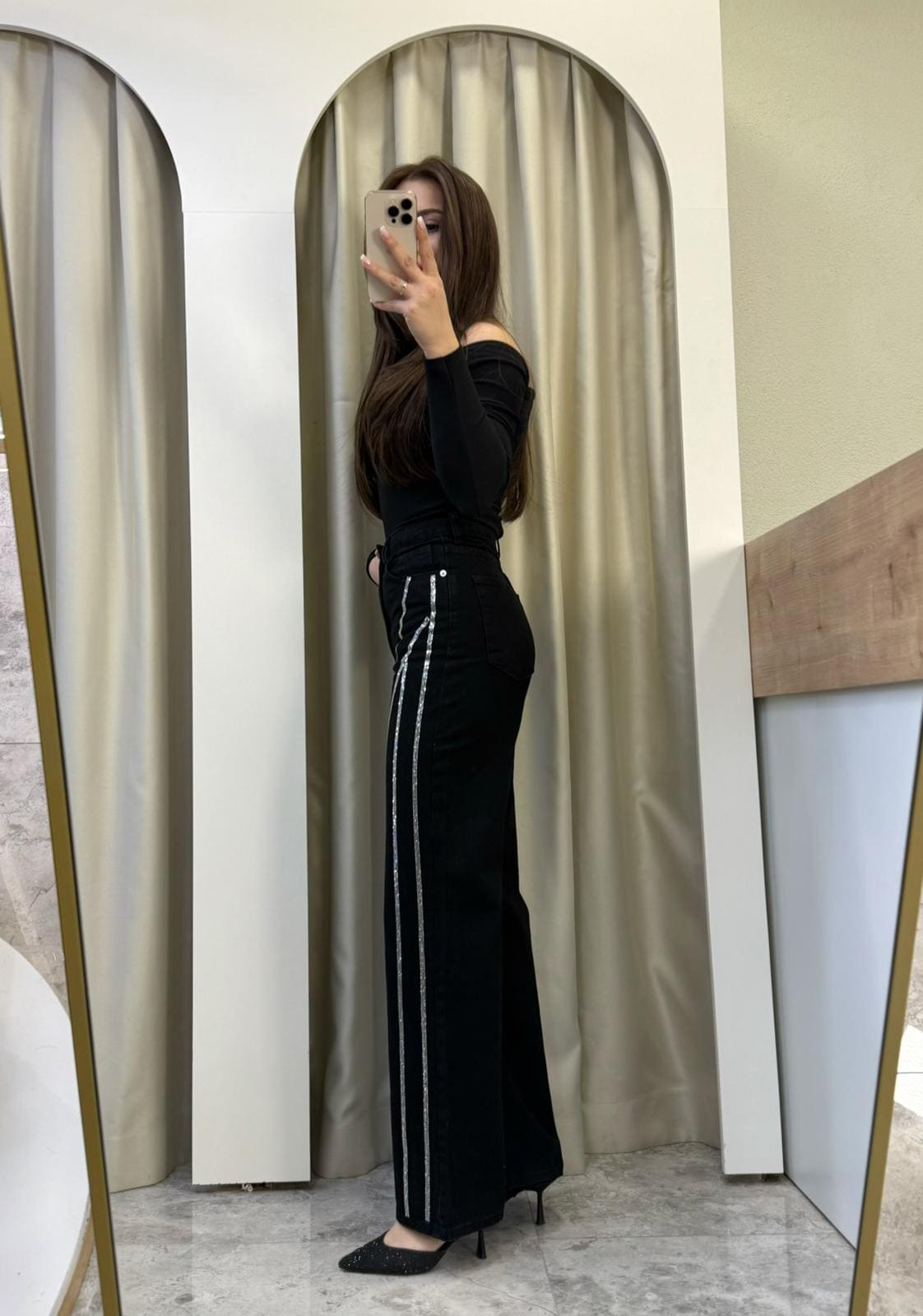 Rexis Taş Şeritli Siyah Jean
