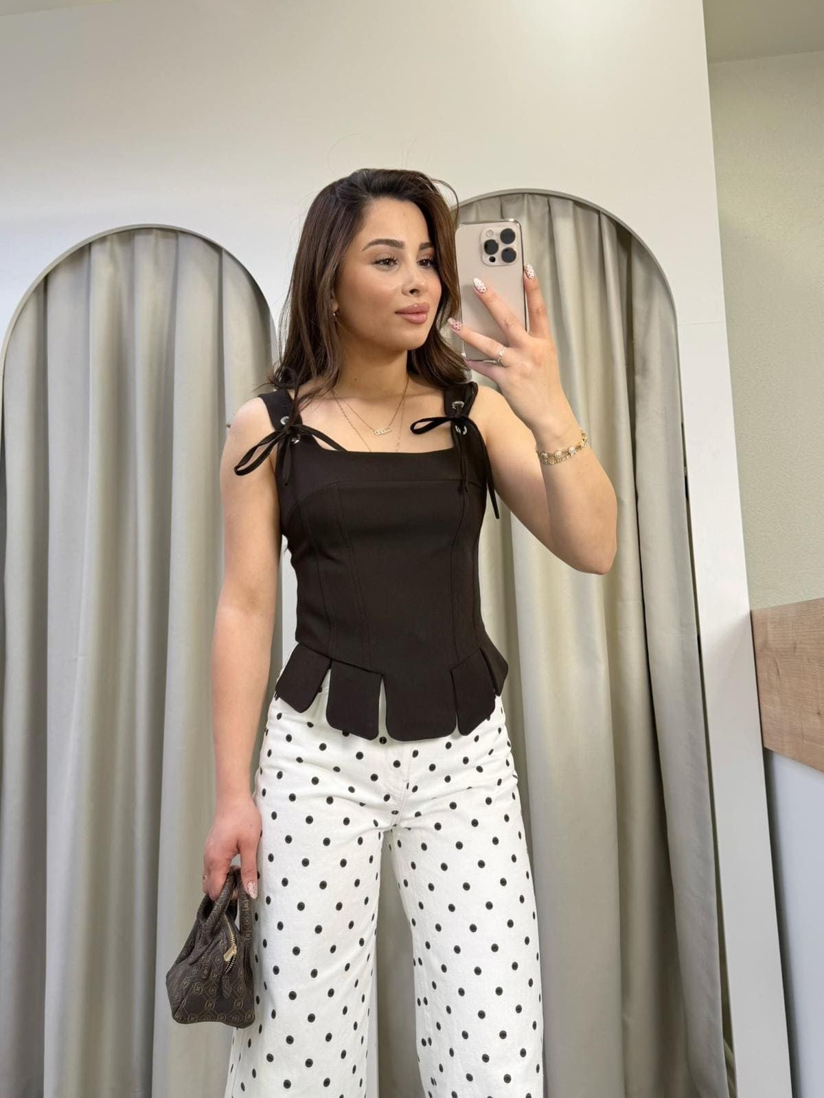 Ribbon Kahve Dilimli Korse Bluz