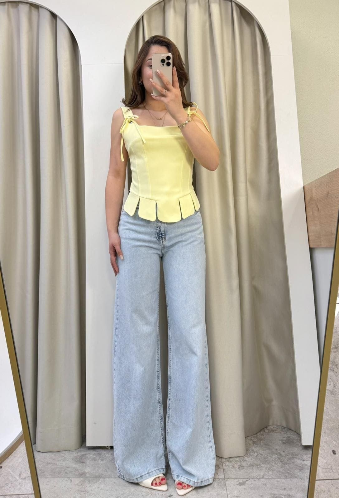 Ribbon Sarı Dilimli Korse Bluz