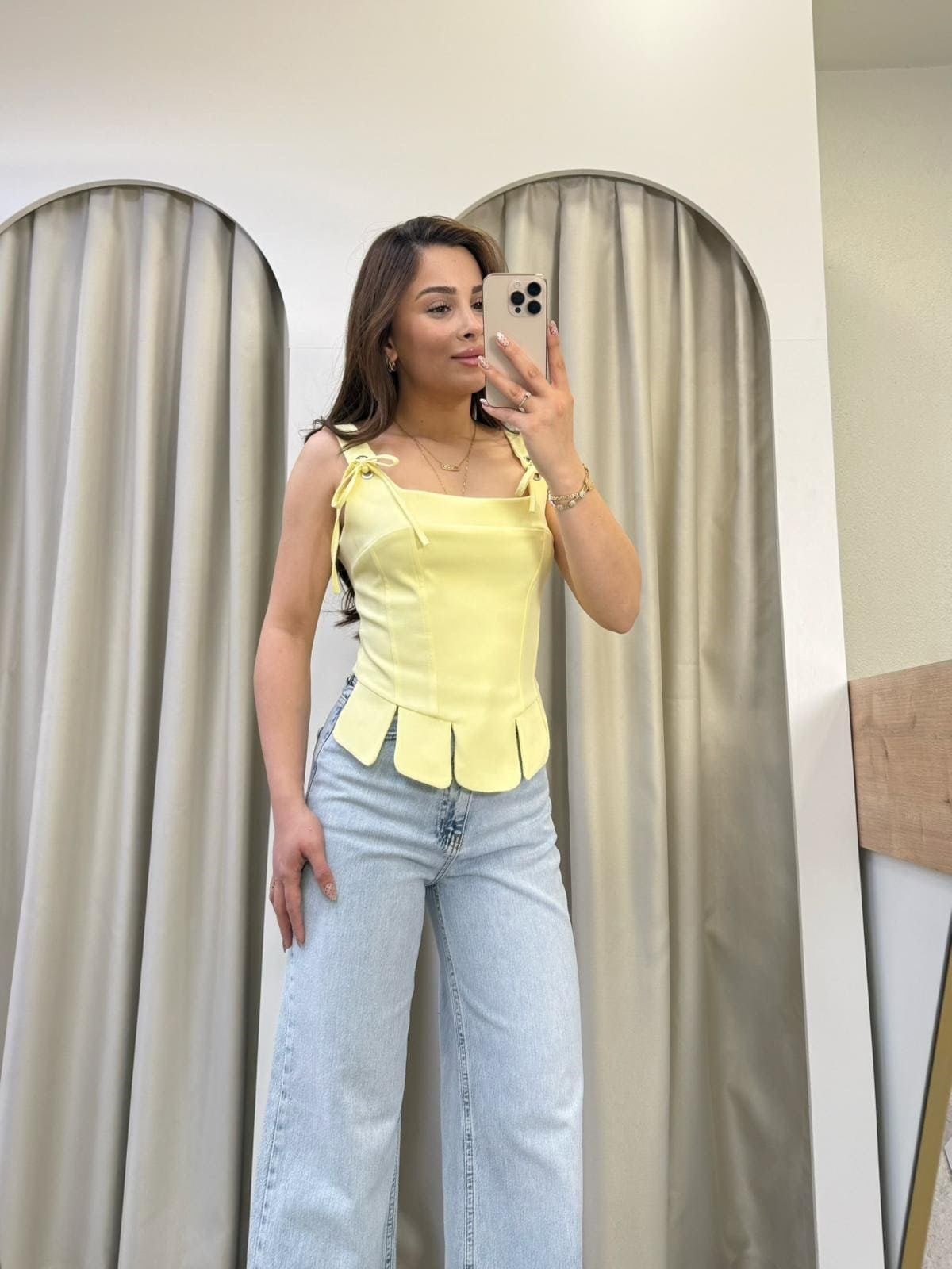 Ribbon Sarı Dilimli Korse Bluz