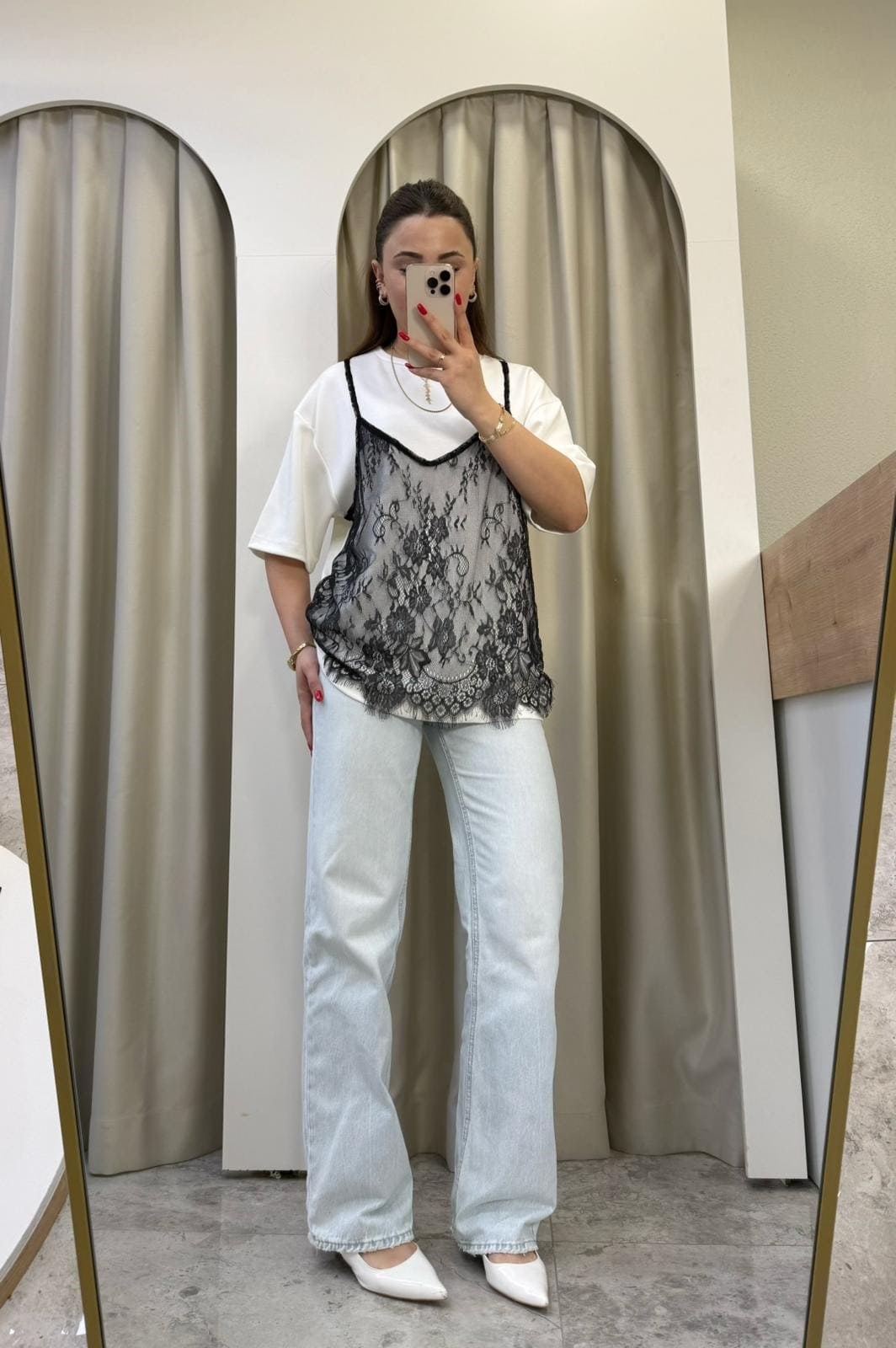 Riya Beyaz Modal Dantel Tshirt