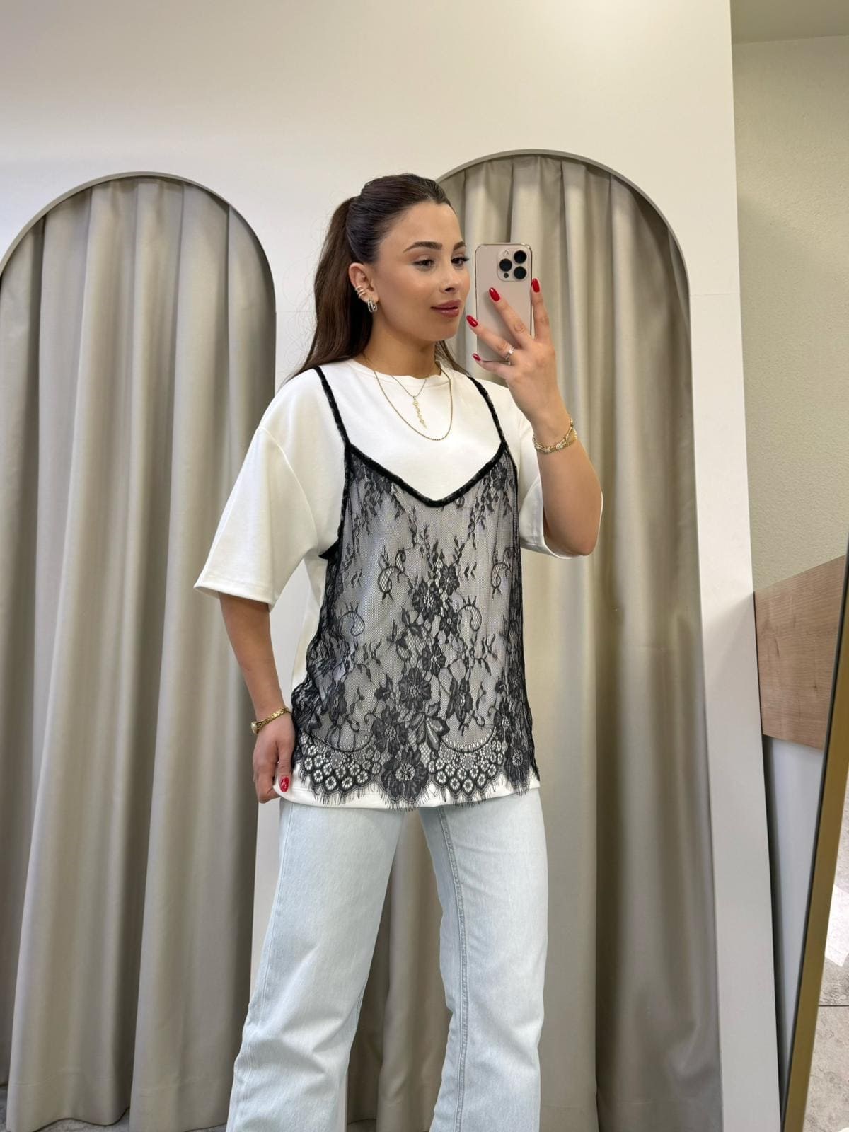 Riya Beyaz Modal Dantel Tshirt