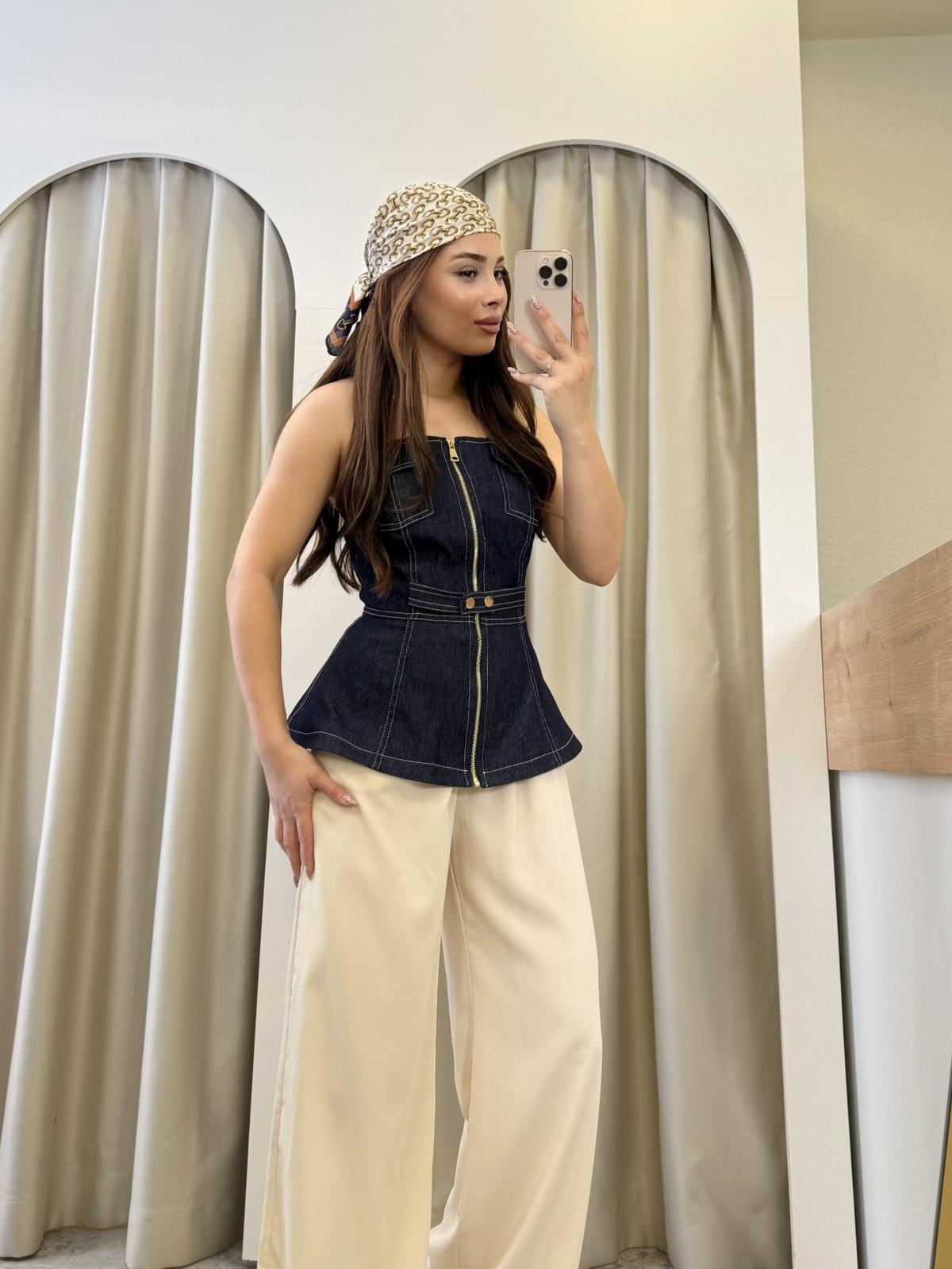 Rochee Fermuarlı Denim Korse