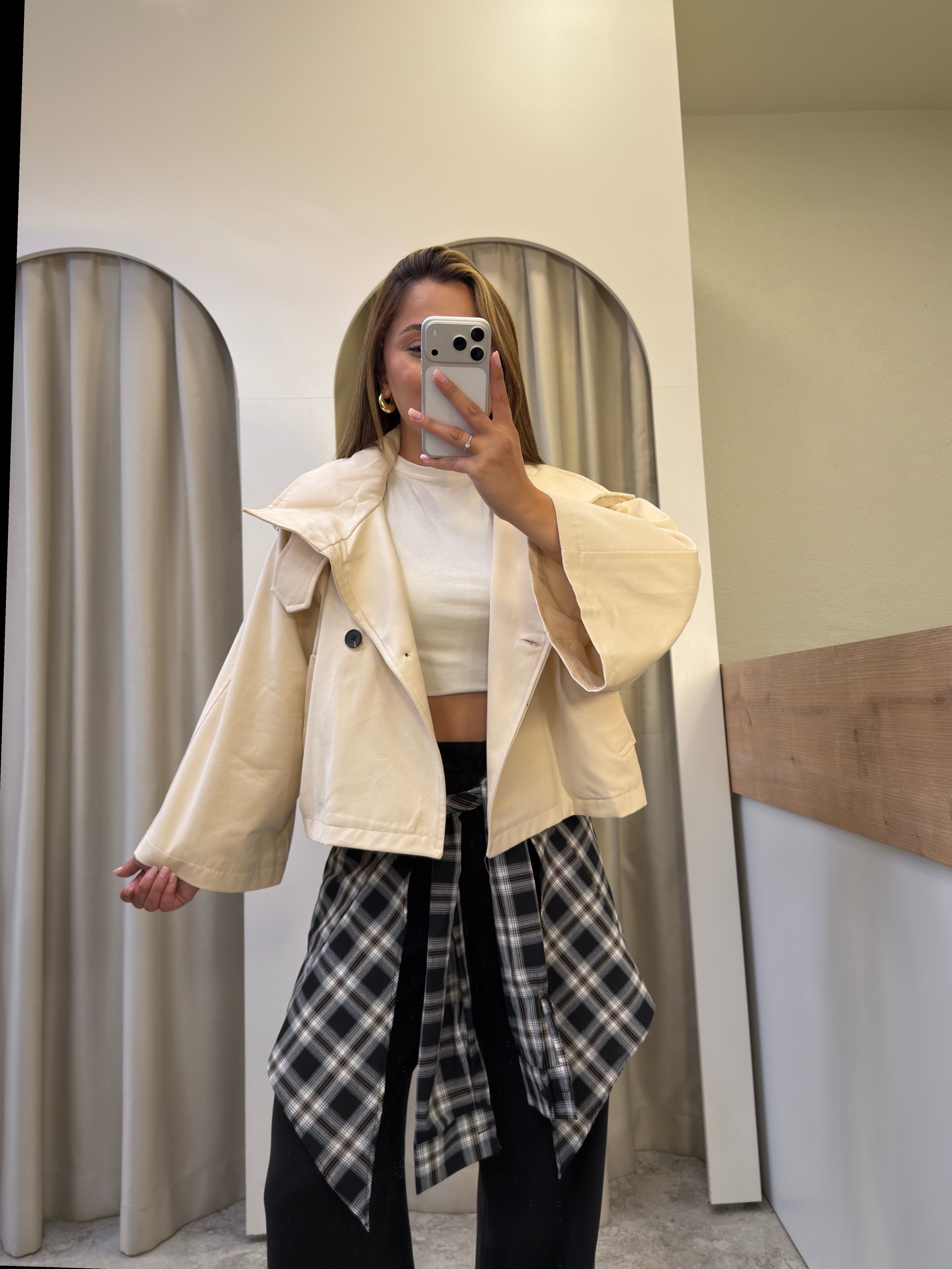 Roxy Ekru Dik Kemerli Yaka Trenç