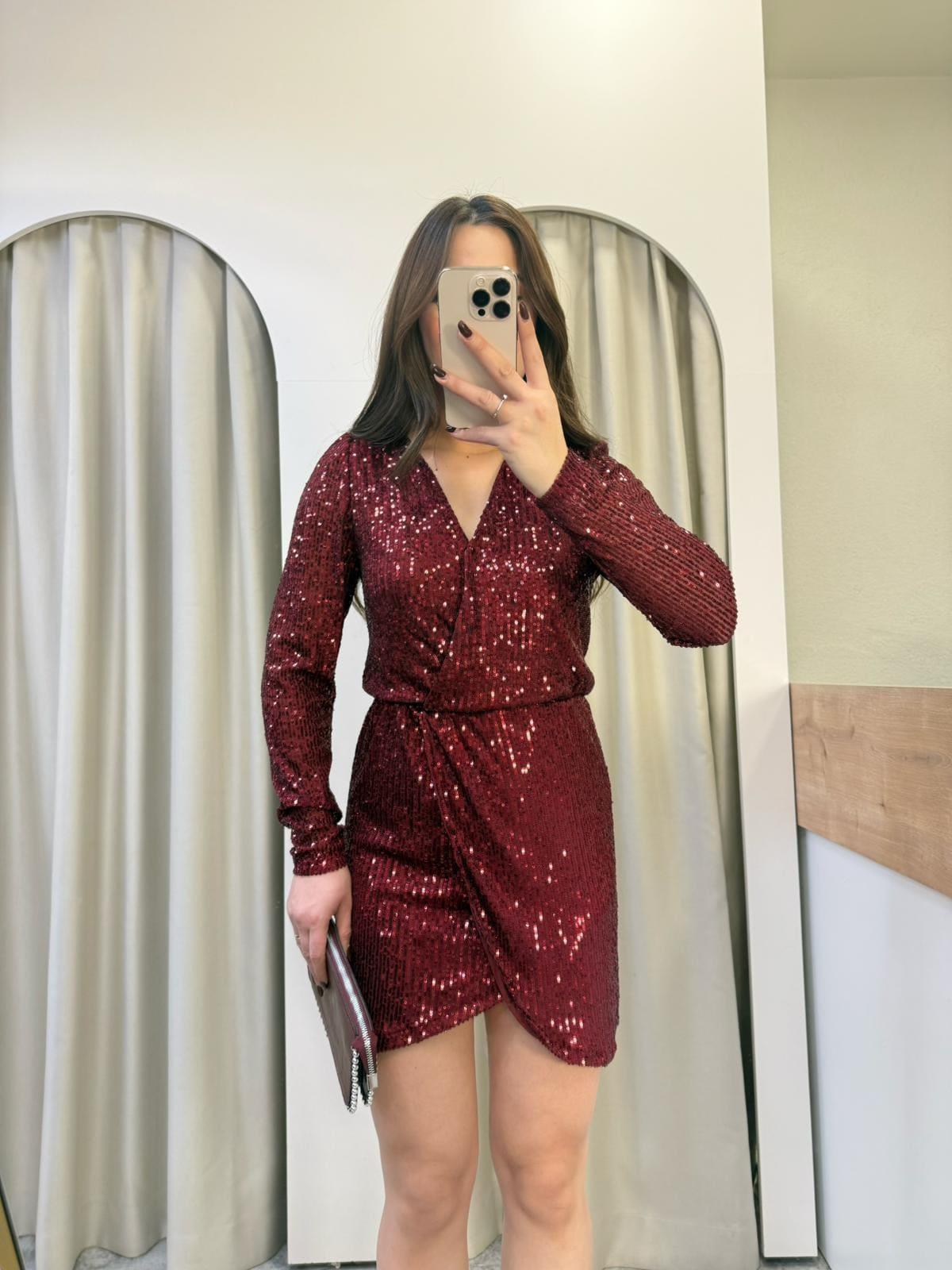 Royal Bordo Mini Payet Elbise