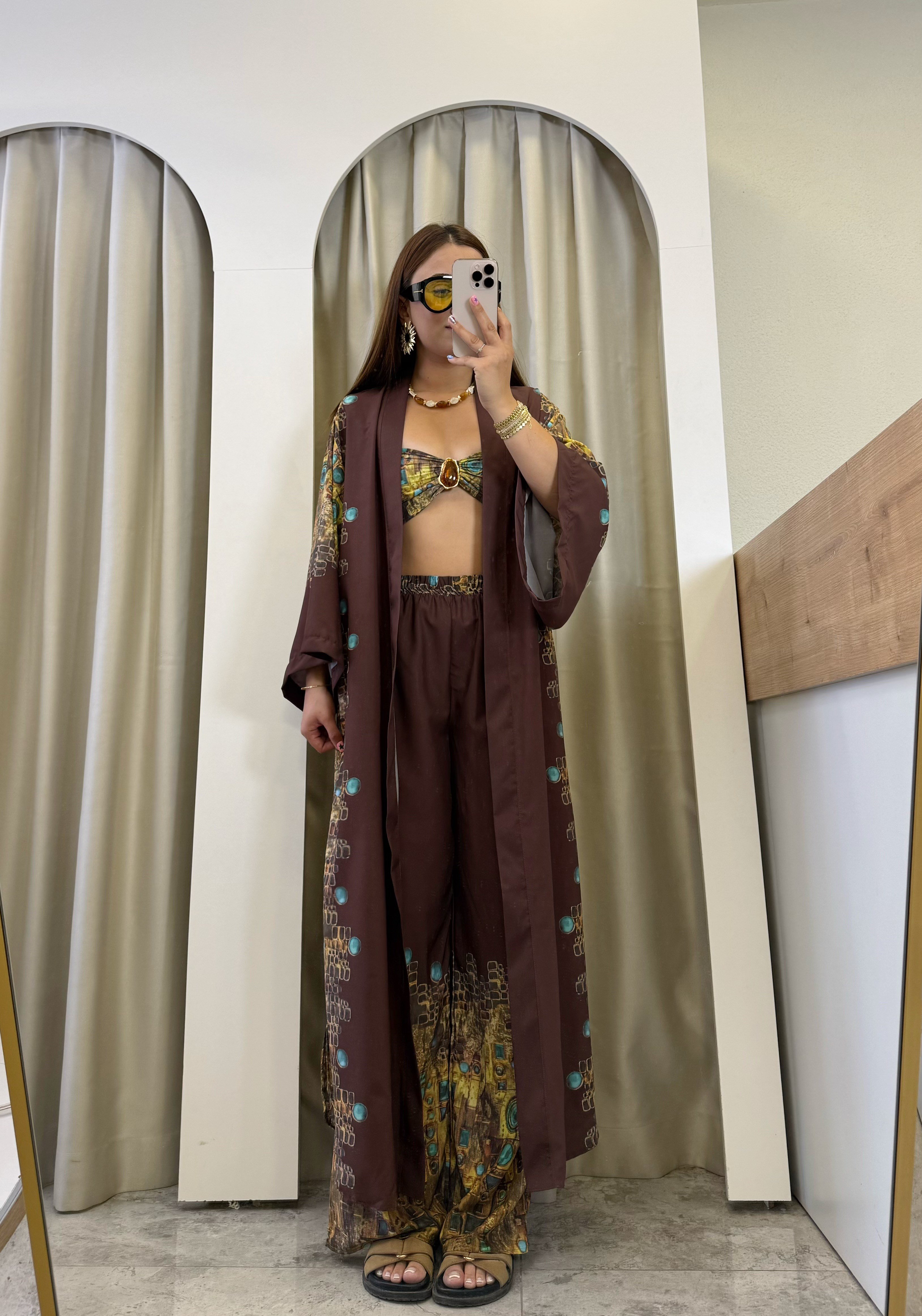Sahara Desenli Üçlü Kimono Takım