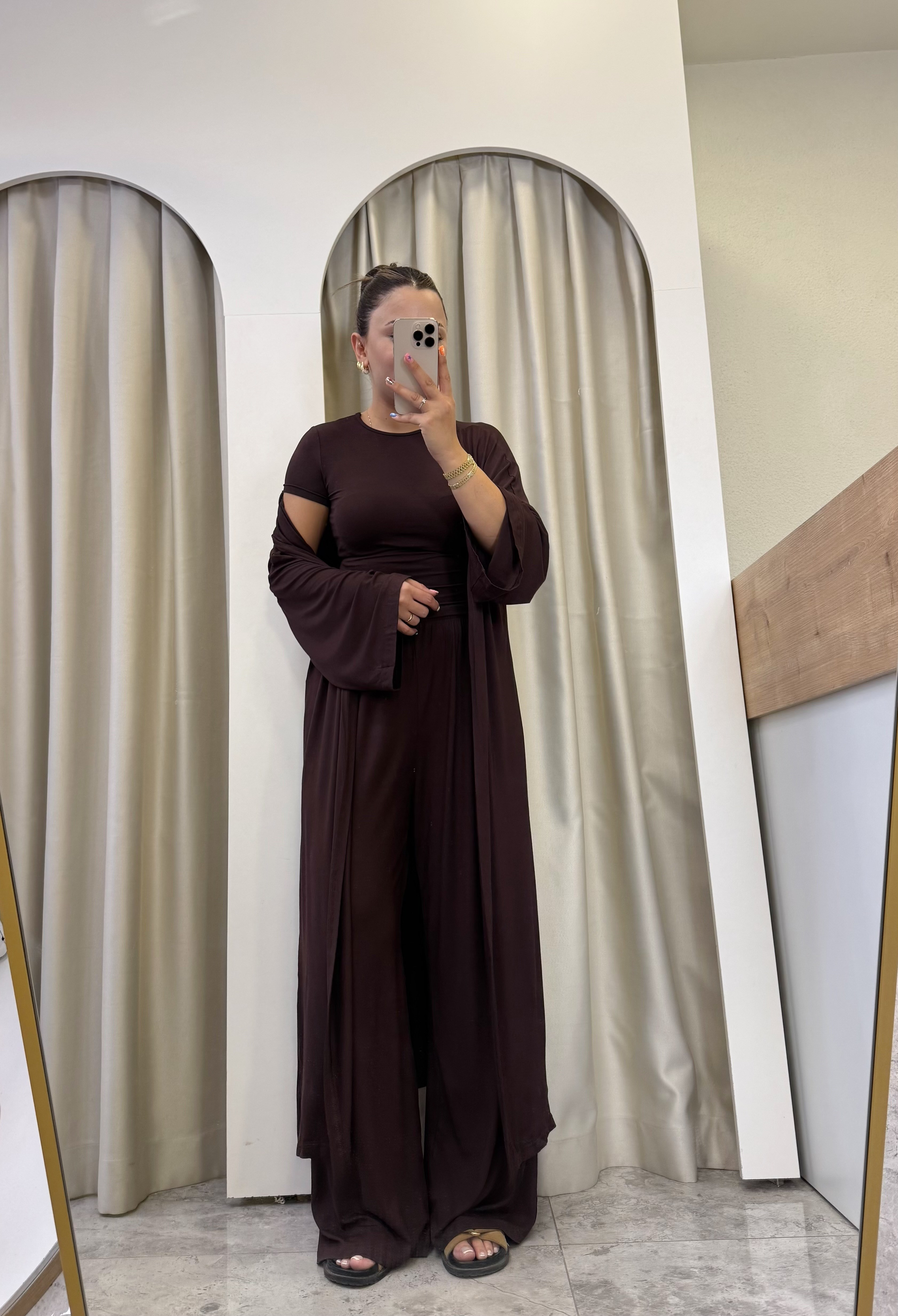 Savana Kahve Yumuşak Dokulu Üçlü Takım
