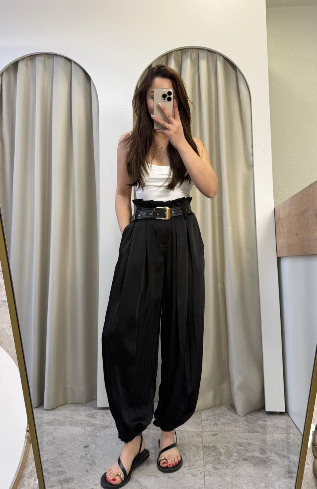 Scarlet Siyah Kemerli Saten Şalvar