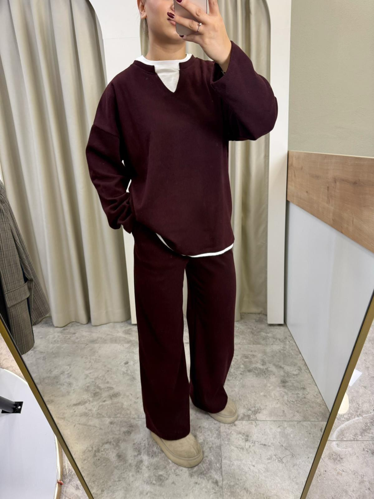 Selanik Kumaş Basic Takım-BORDO