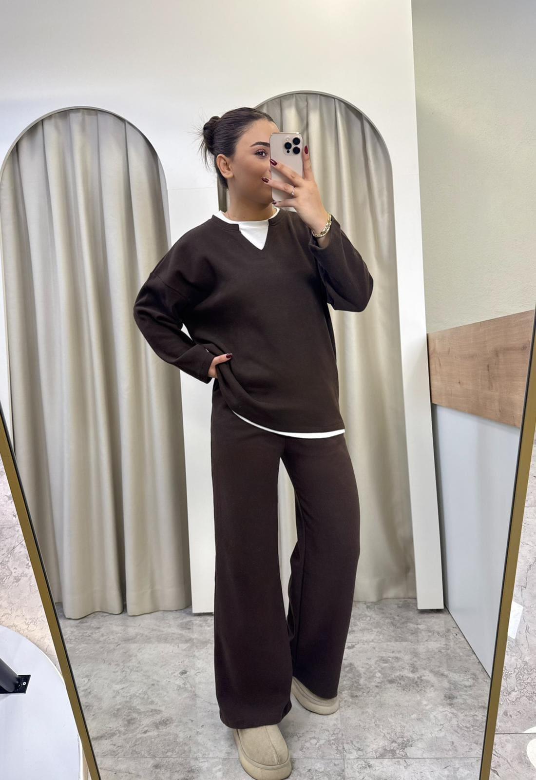 Selanik Kumaş Basic Takım-Kahve