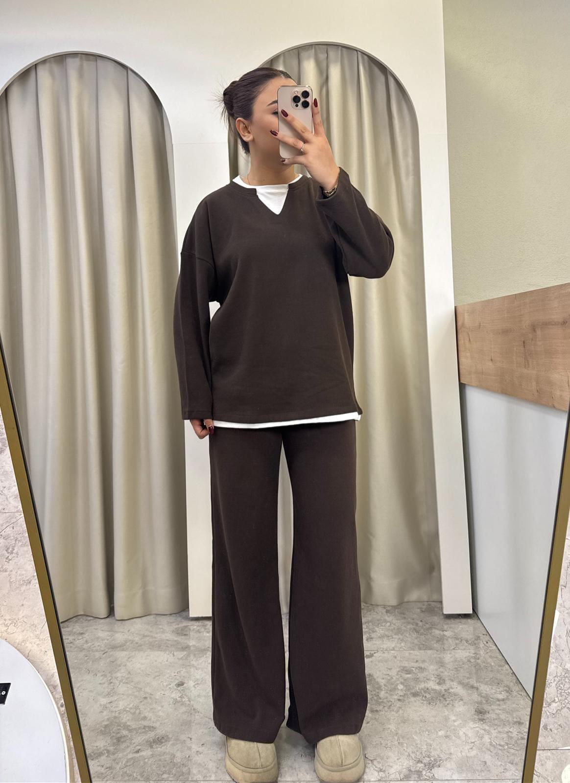 Selanik Kumaş Basic Takım-Kahve