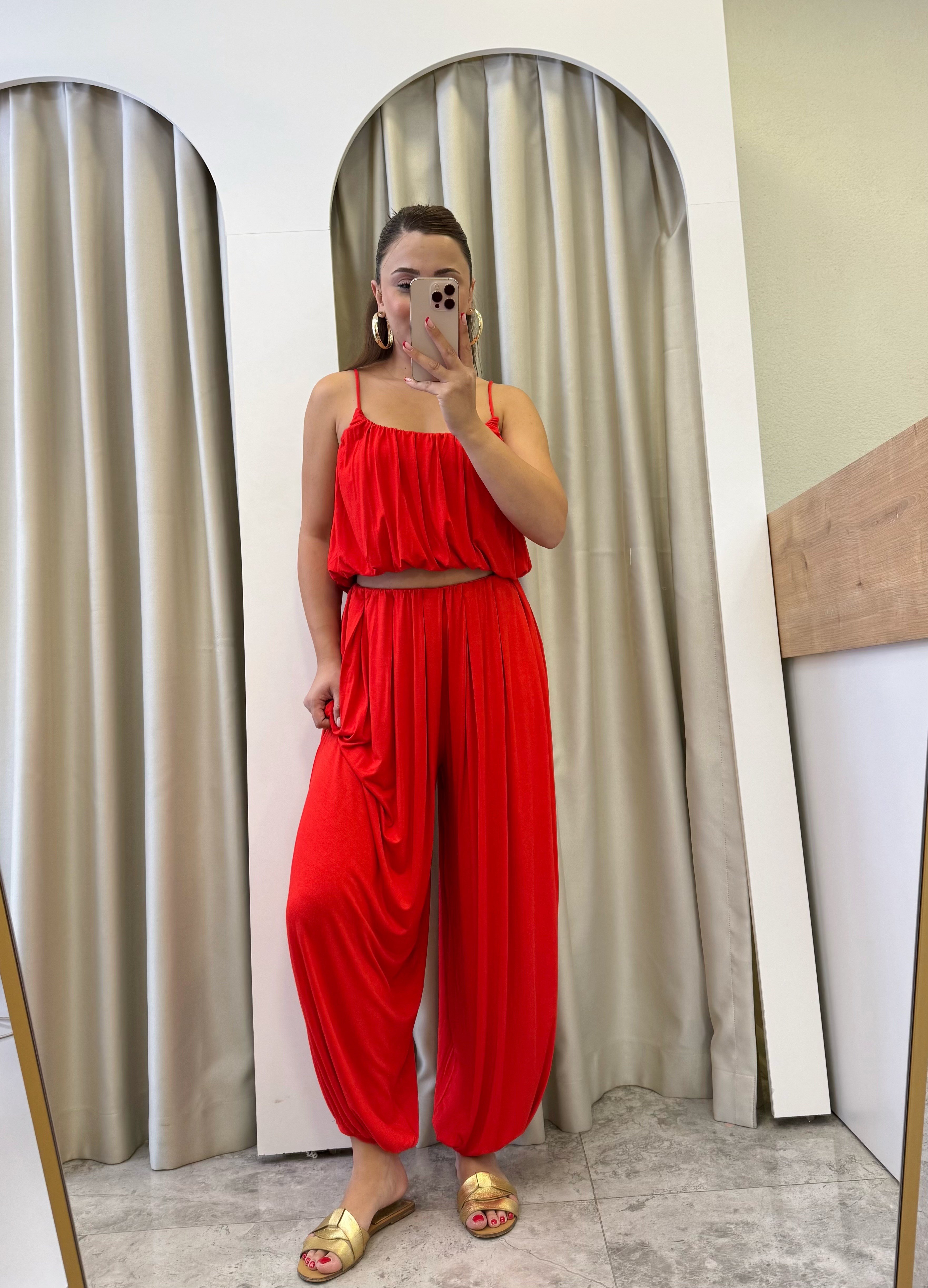 Sies Kırmızı Premium Şalvarlı Modal Takım